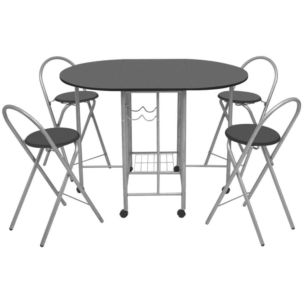 Set Tavolo E Sedie 5 Pz Pieghevoli In Mdf Nero