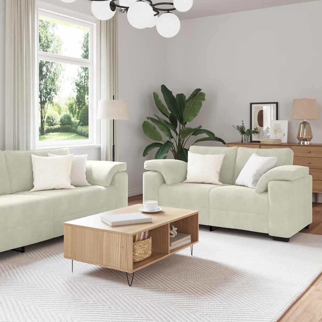 Set Di Divani 3 Pz Con Cuscini Crema In Velluto