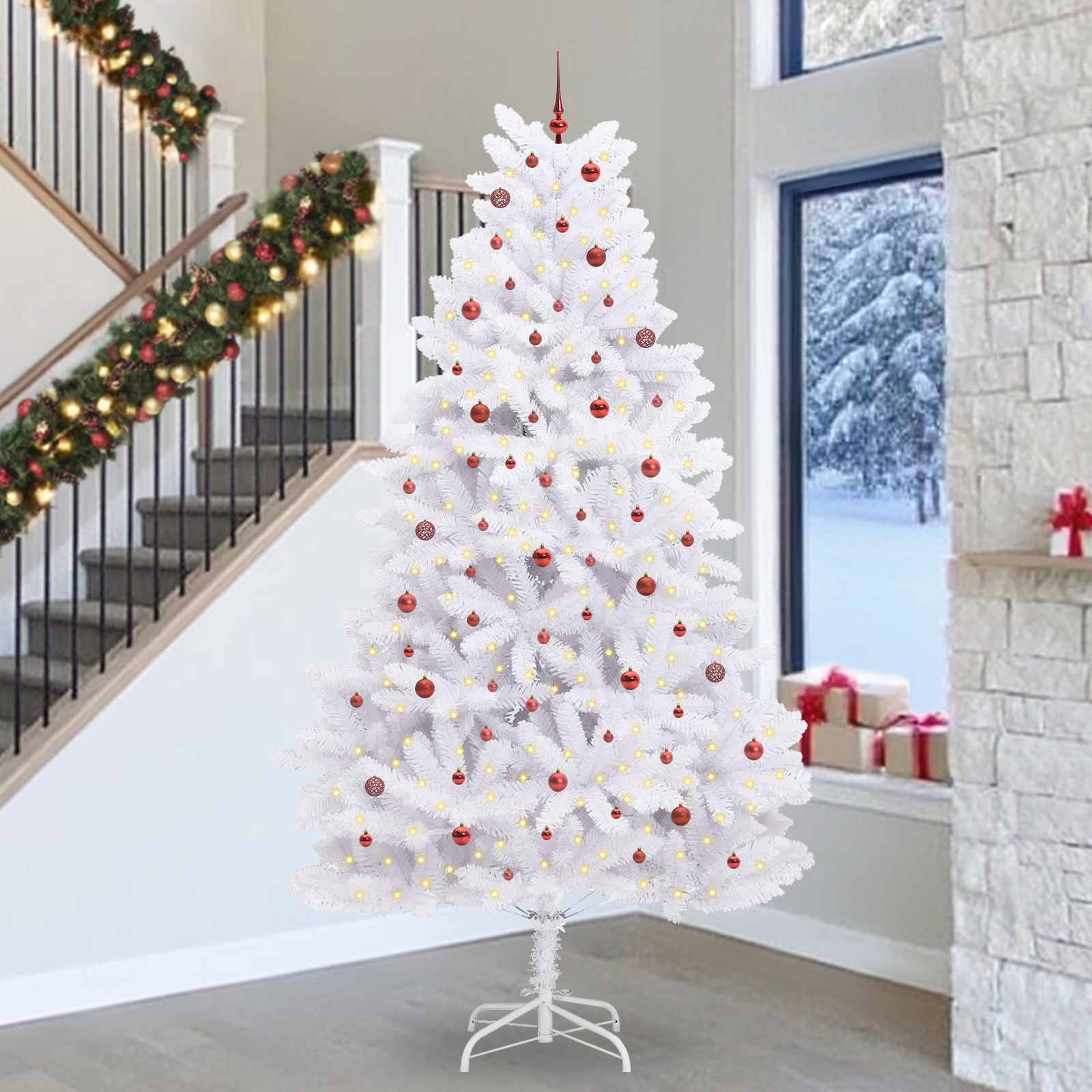 Albero Di Natale Artificiale Con Rami Pieghevoli Bianco 300 cm