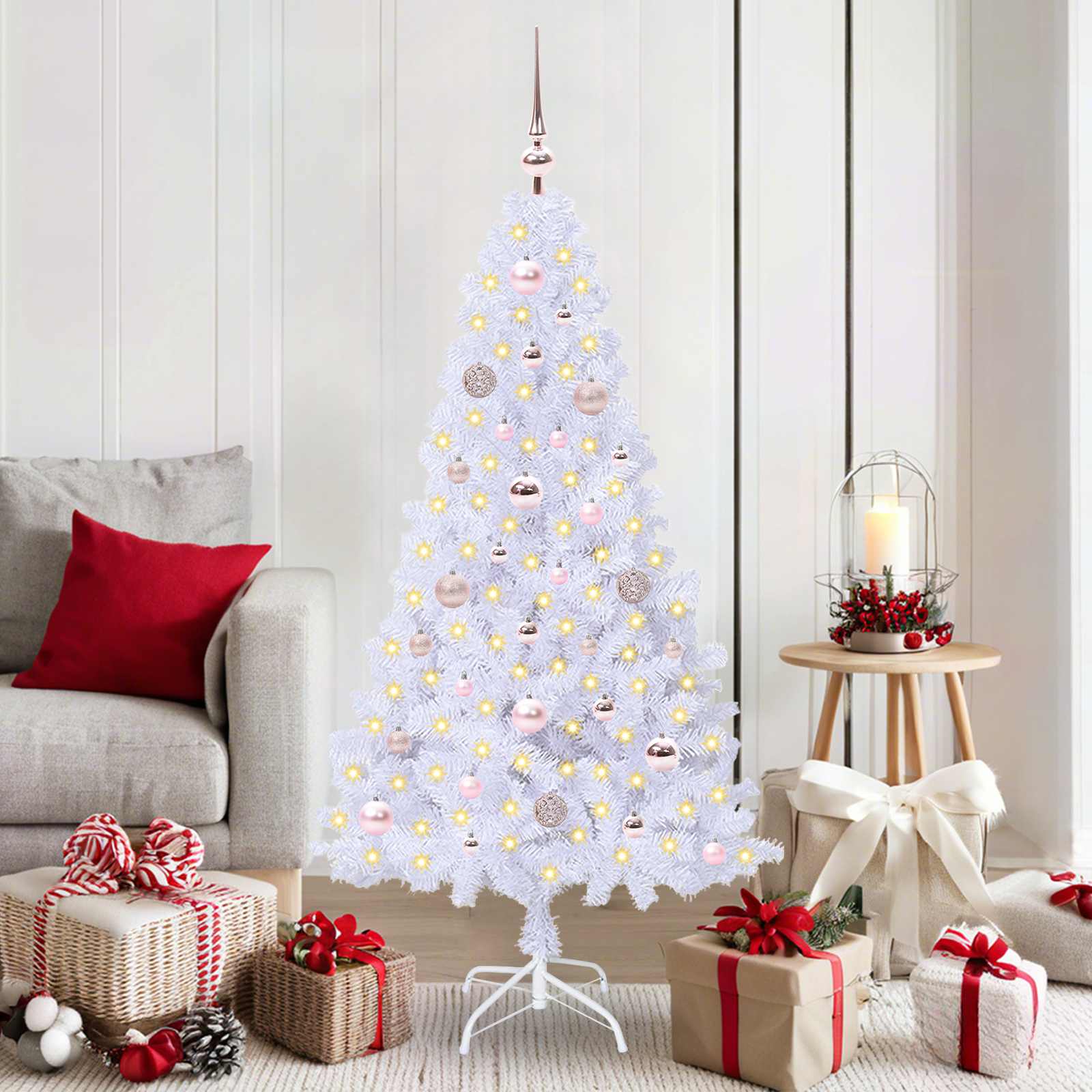 Albero Di Natale Artificiale Bianco 150 Cm Pvc E Acciaio