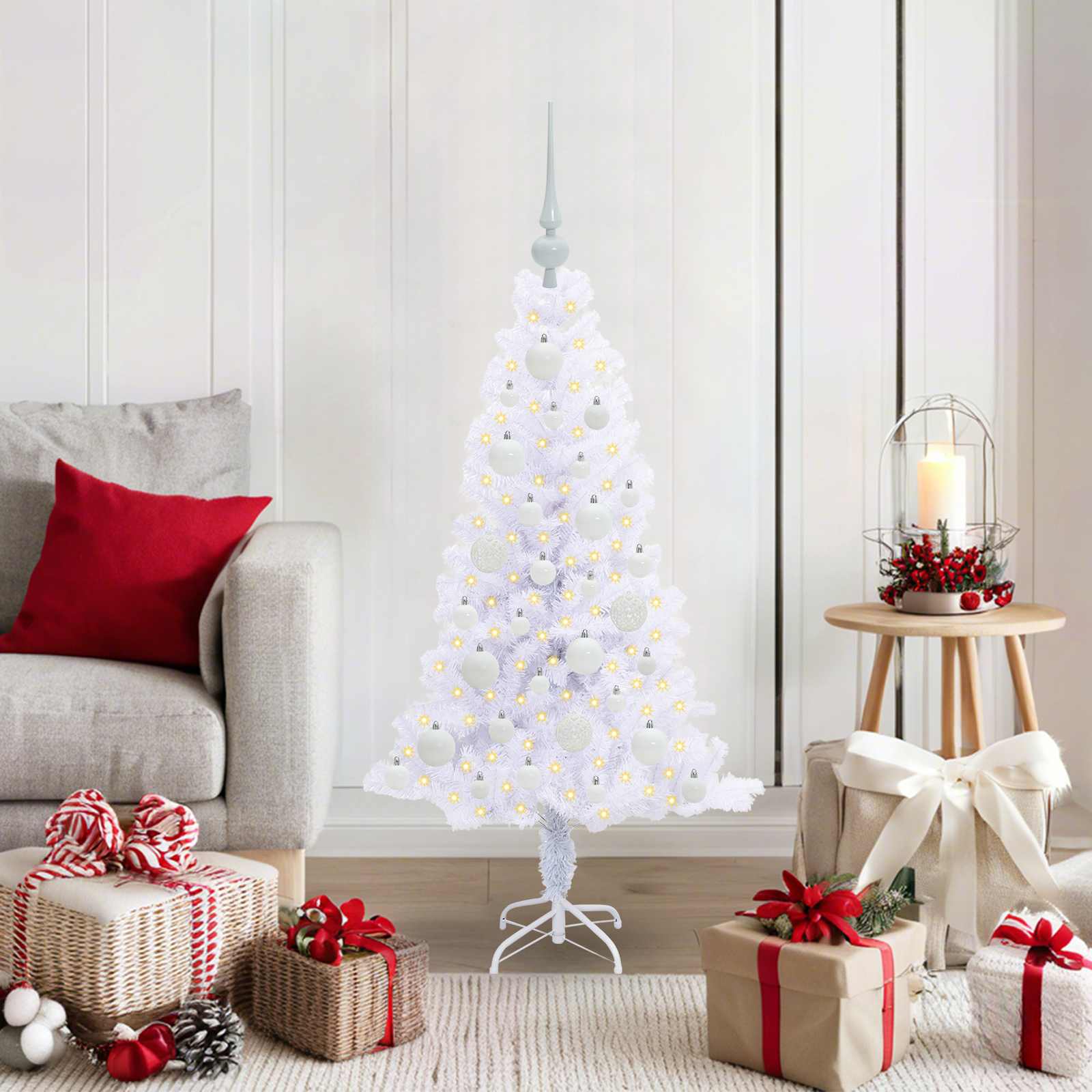 Albero Di Natale Artificiale Bianco 120 Cm Pvc E Acciaio