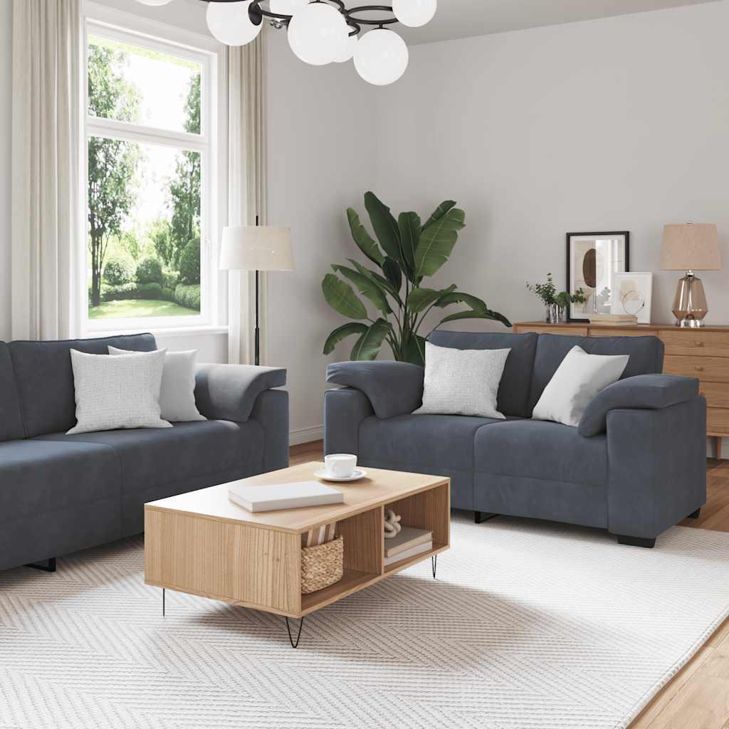 Set Di Divani 3 Pz Con Cuscini Grigio Scuro In Velluto