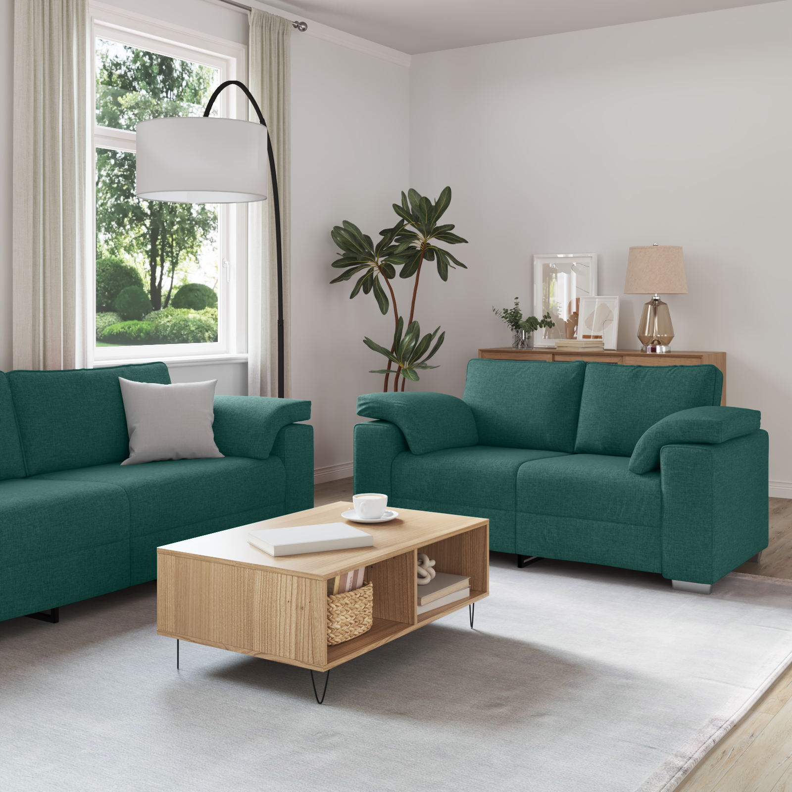 Set Di Divani 2 Pcs Verde Scuro 219 X 77 X 82 Cm Tessuto