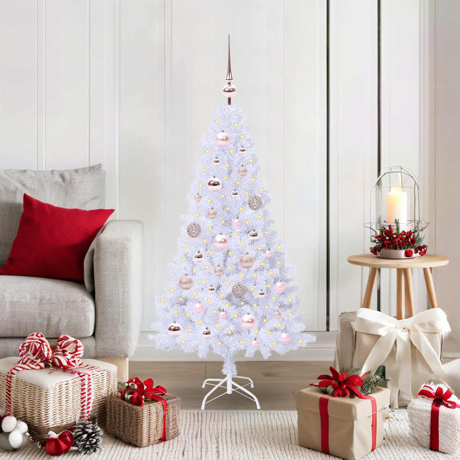 Albero Di Natale Artificiale Bianco 120 Cm Pvc E Acciaio
