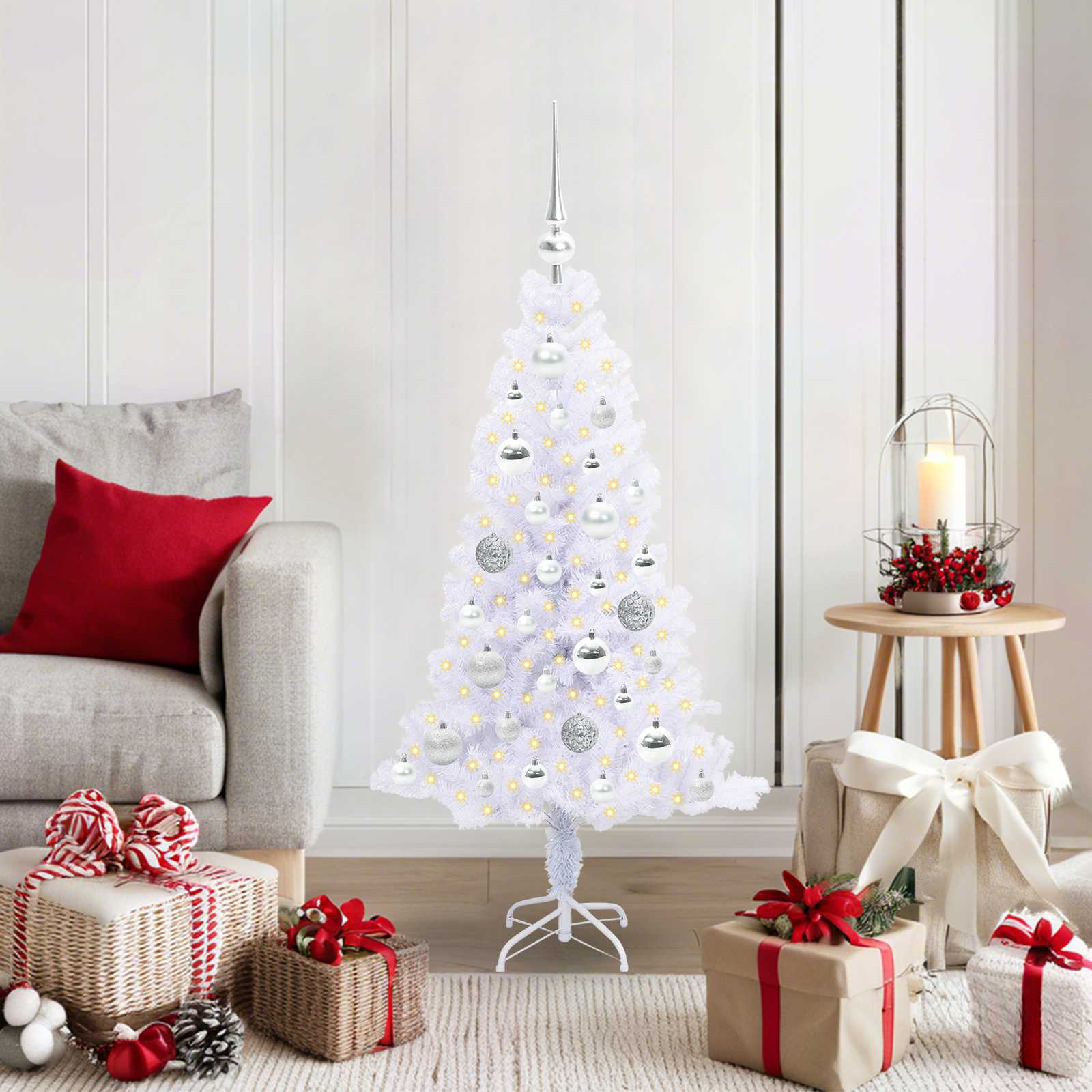 Albero Di Natale Artificiale Bianco 120 Cm Pvc E Acciaio