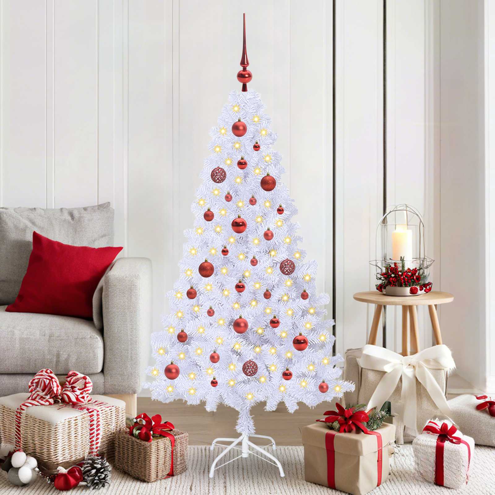 Albero Di Natale Artificiale Bianco 150 Cm Pvc E Acciaio