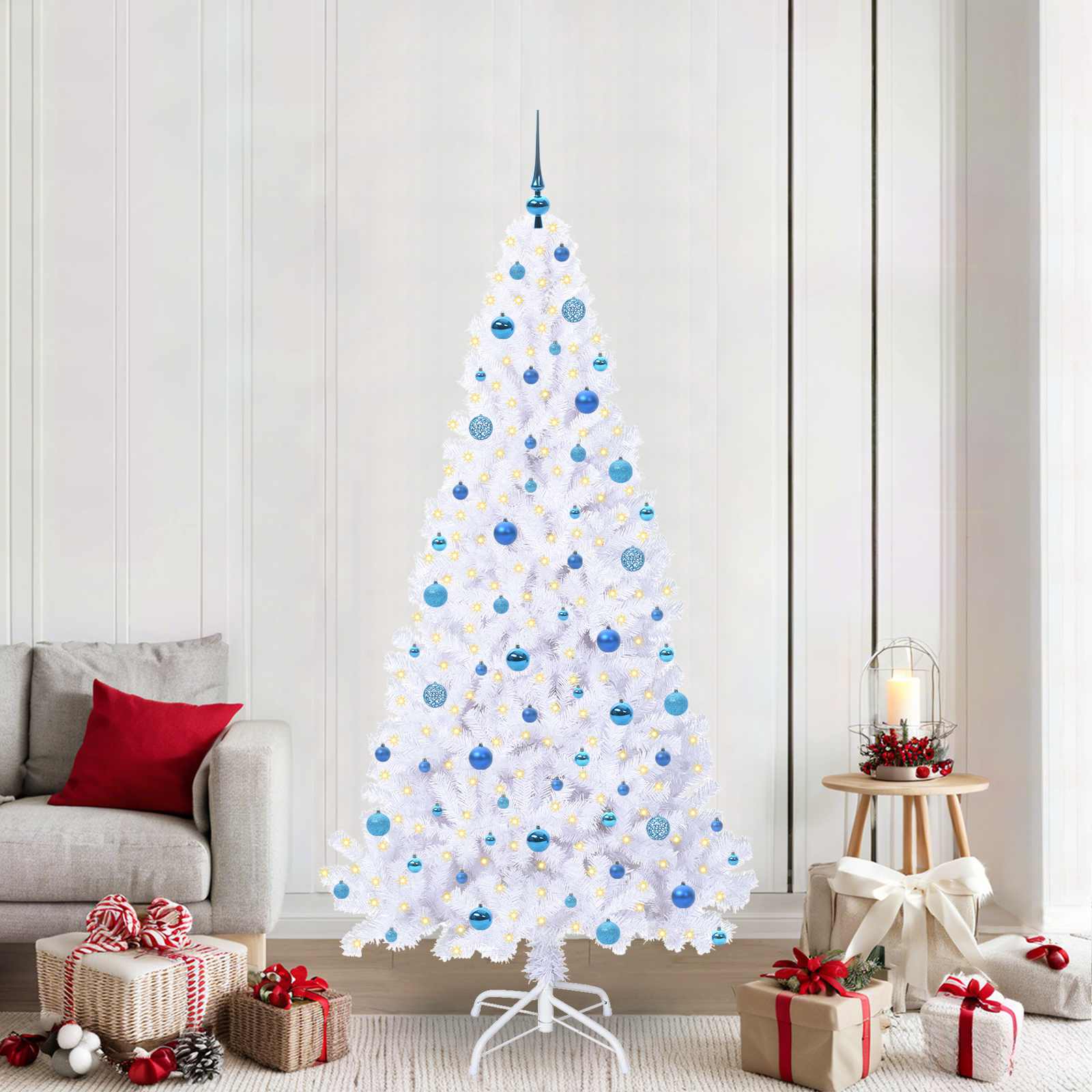 Albero Di Natale Artificiale Bianco 210 Cm Pvc E Acciaio