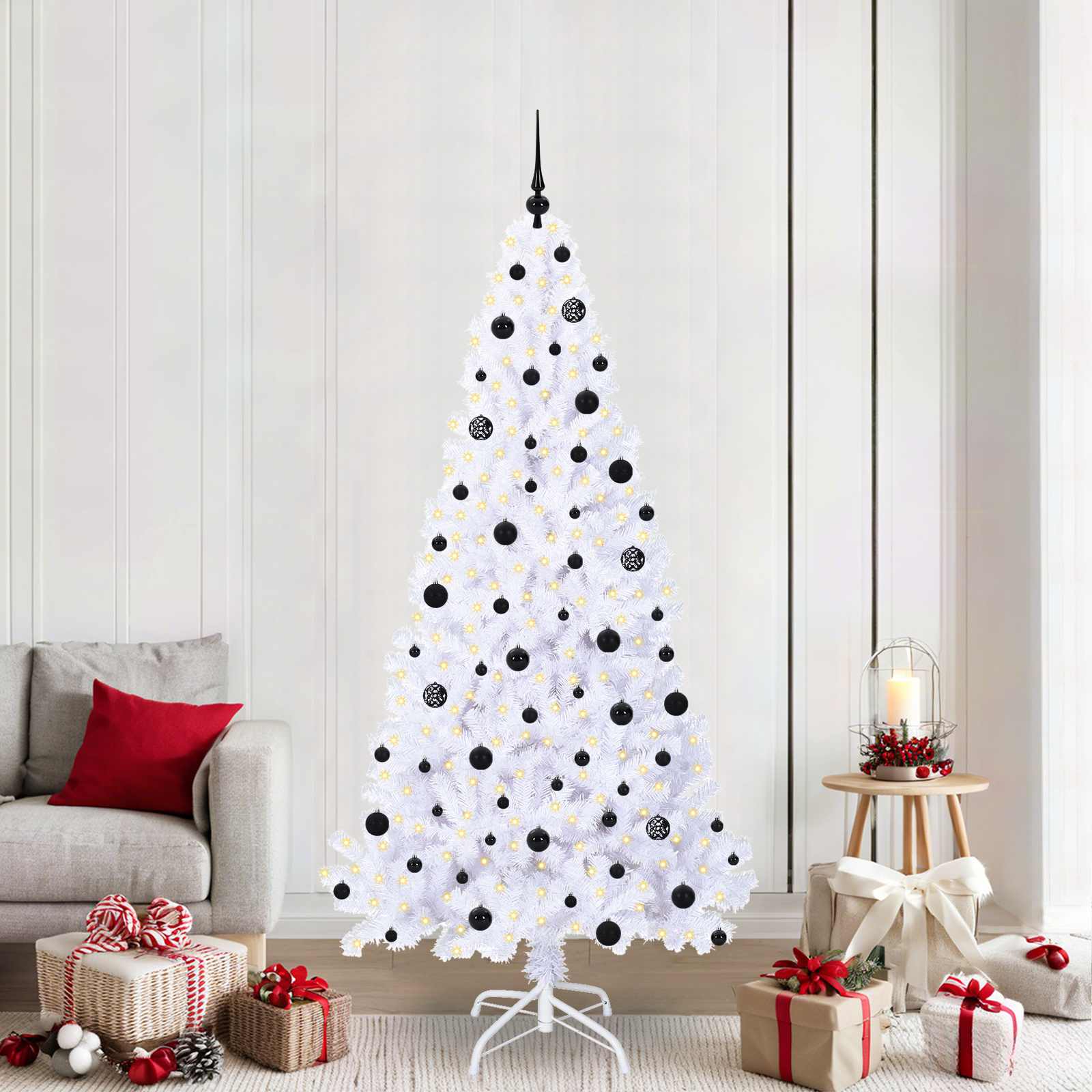 Albero Di Natale Artificiale Bianco 210 Cm Pvc E Acciaio
