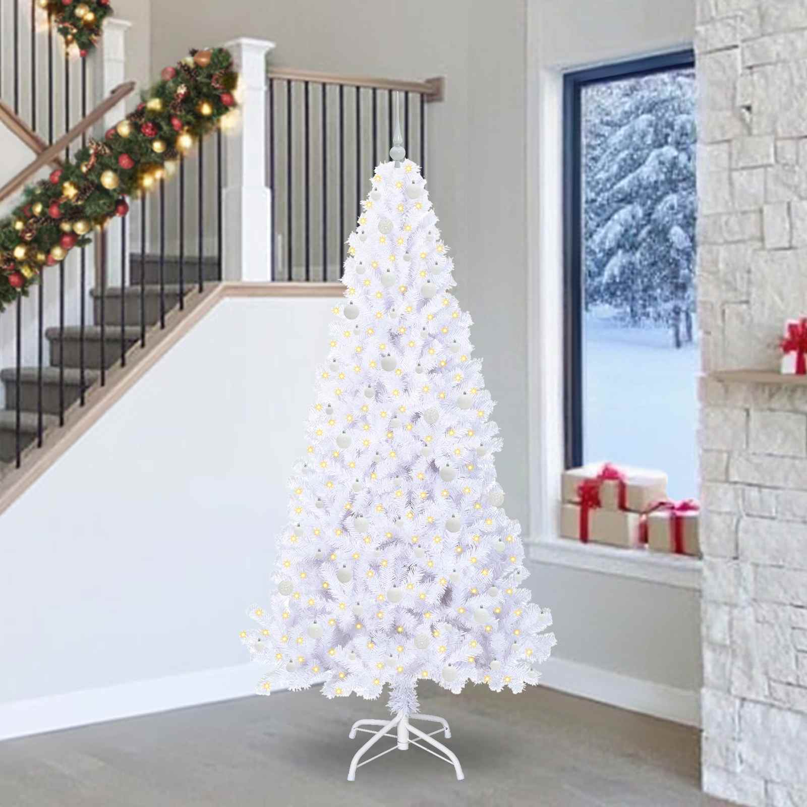 Albero Di Natale Artificiale Bianco 240 Cm Pvc E Acciaio