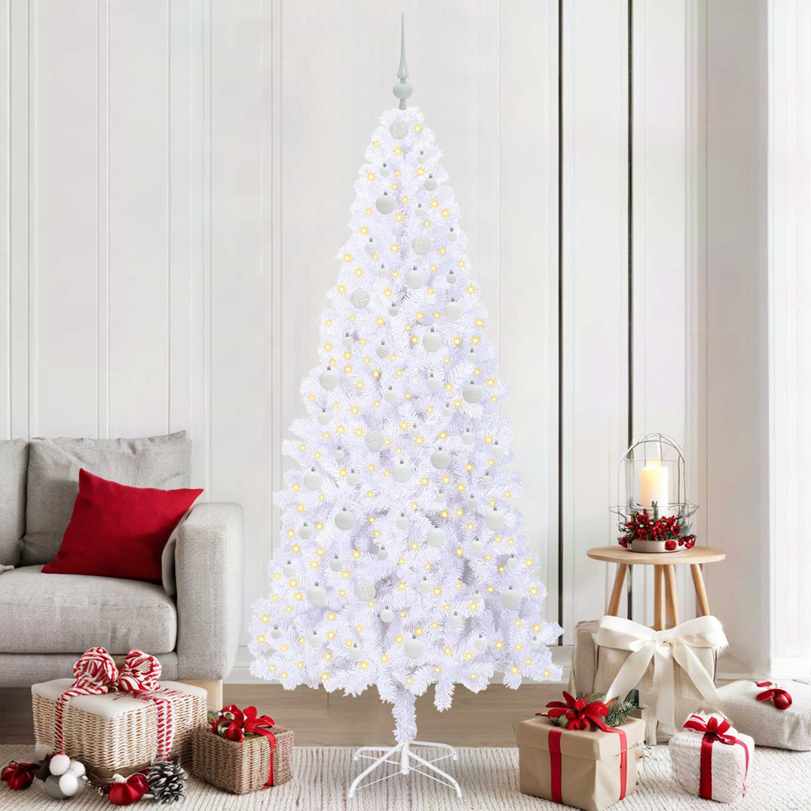 Albero Di Natale Artificiale Bianco 210 Cm Pvc E Acciaio