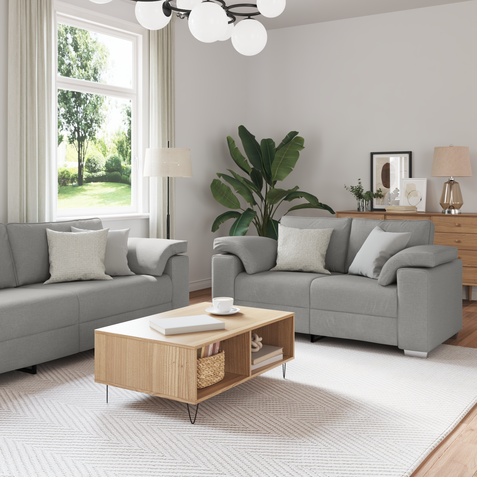 Set Di Divani 2 Pcs Grigio Nuvola 219 X 77 X 82 Cm Tessuto