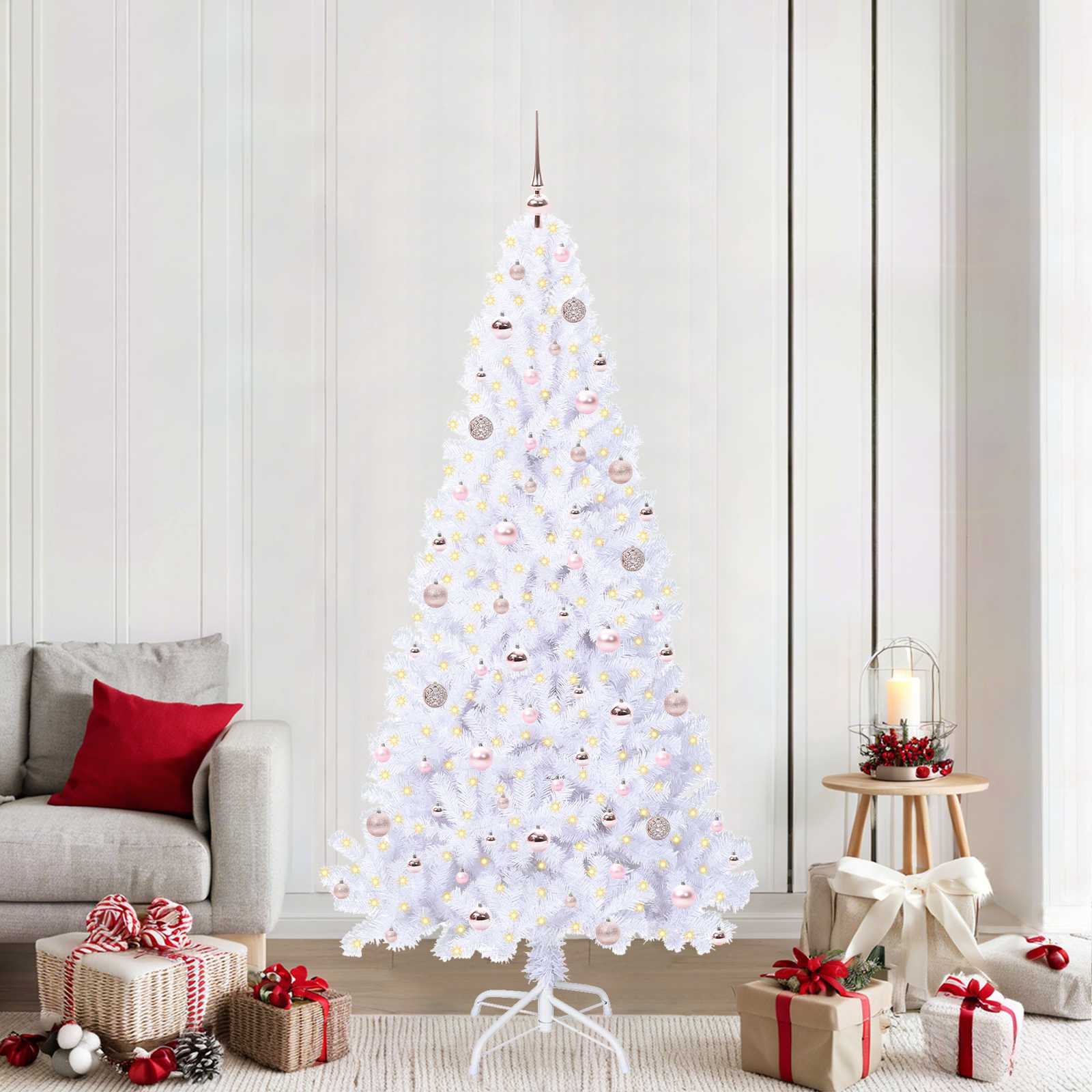 Albero Di Natale Artificiale Bianco 210 Cm Pvc E Acciaio