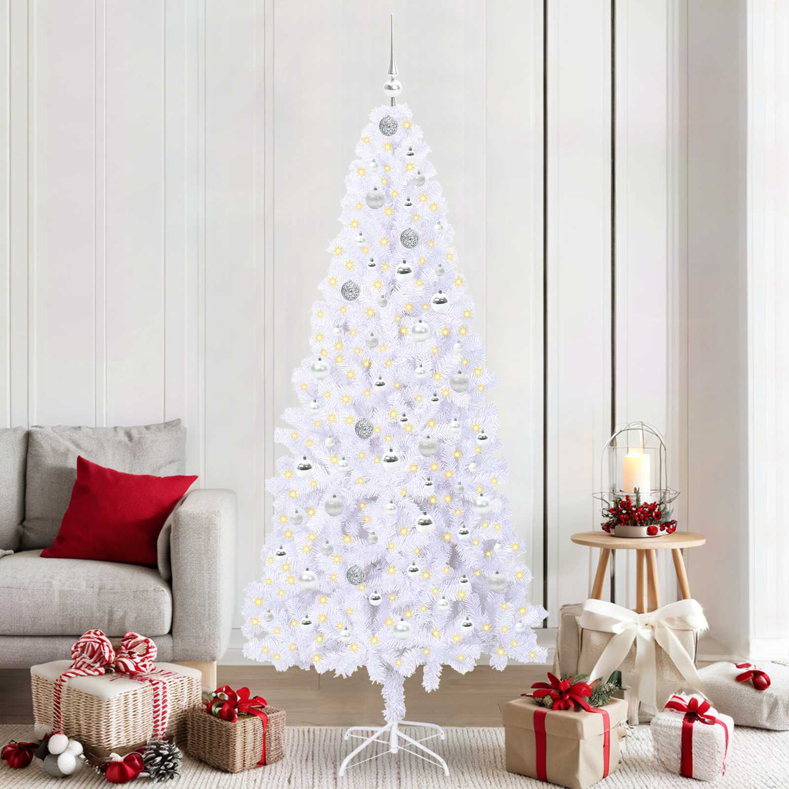 Albero Di Natale Artificiale Bianco 210 Cm Pvc E Acciaio