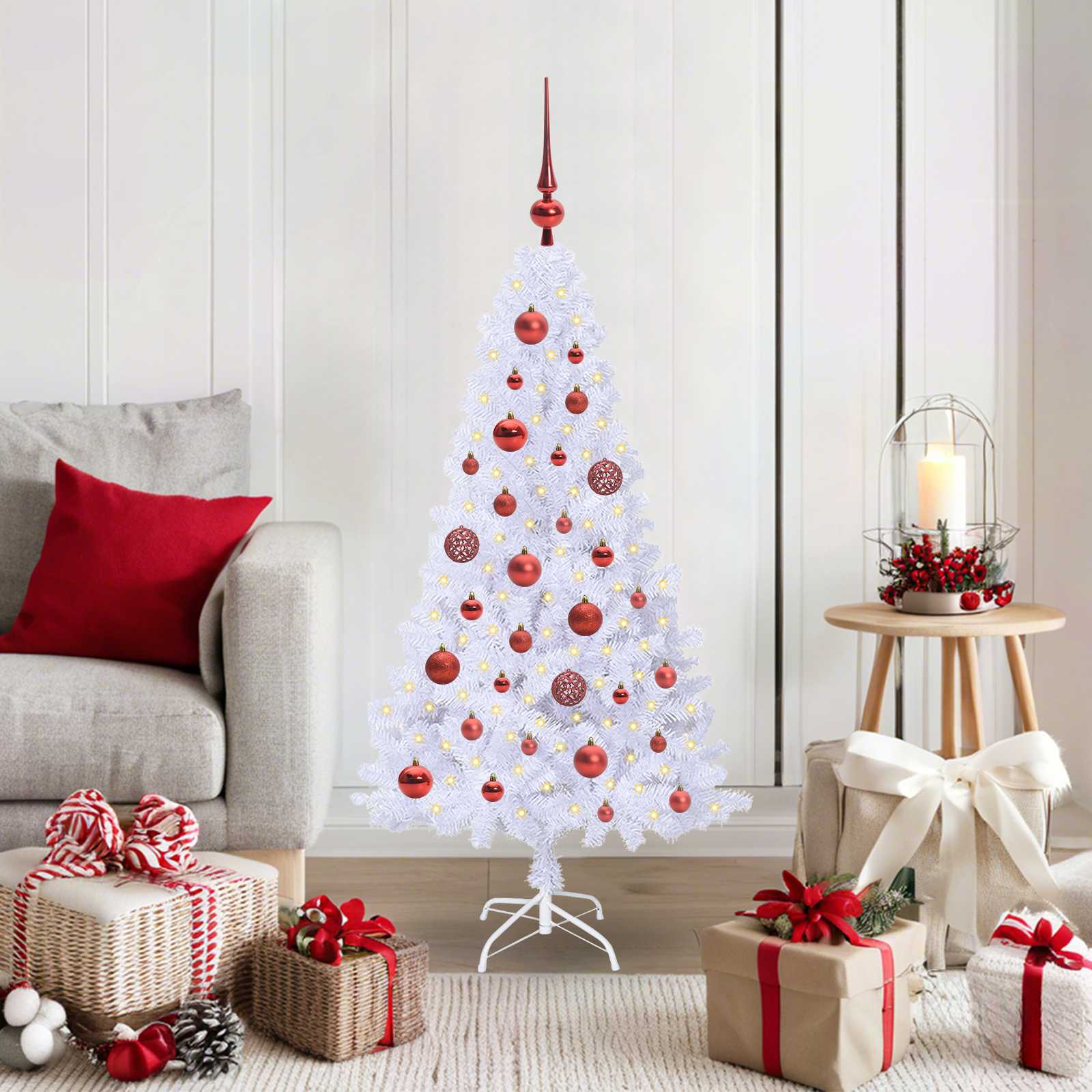 Albero Di Natale Artificiale Bianco 120 Cm Pvc E Acciaio