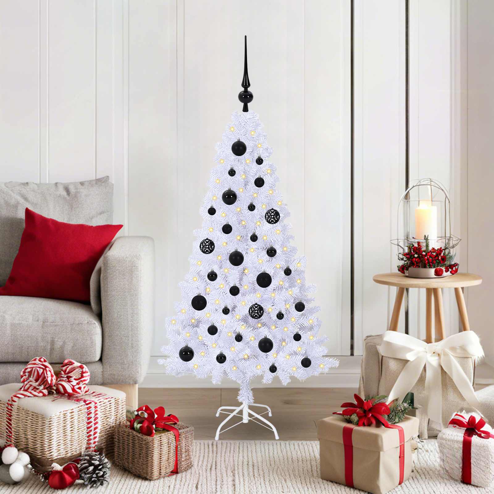 Albero Di Natale Artificiale Bianco 120 Cm Pvc E Acciaio