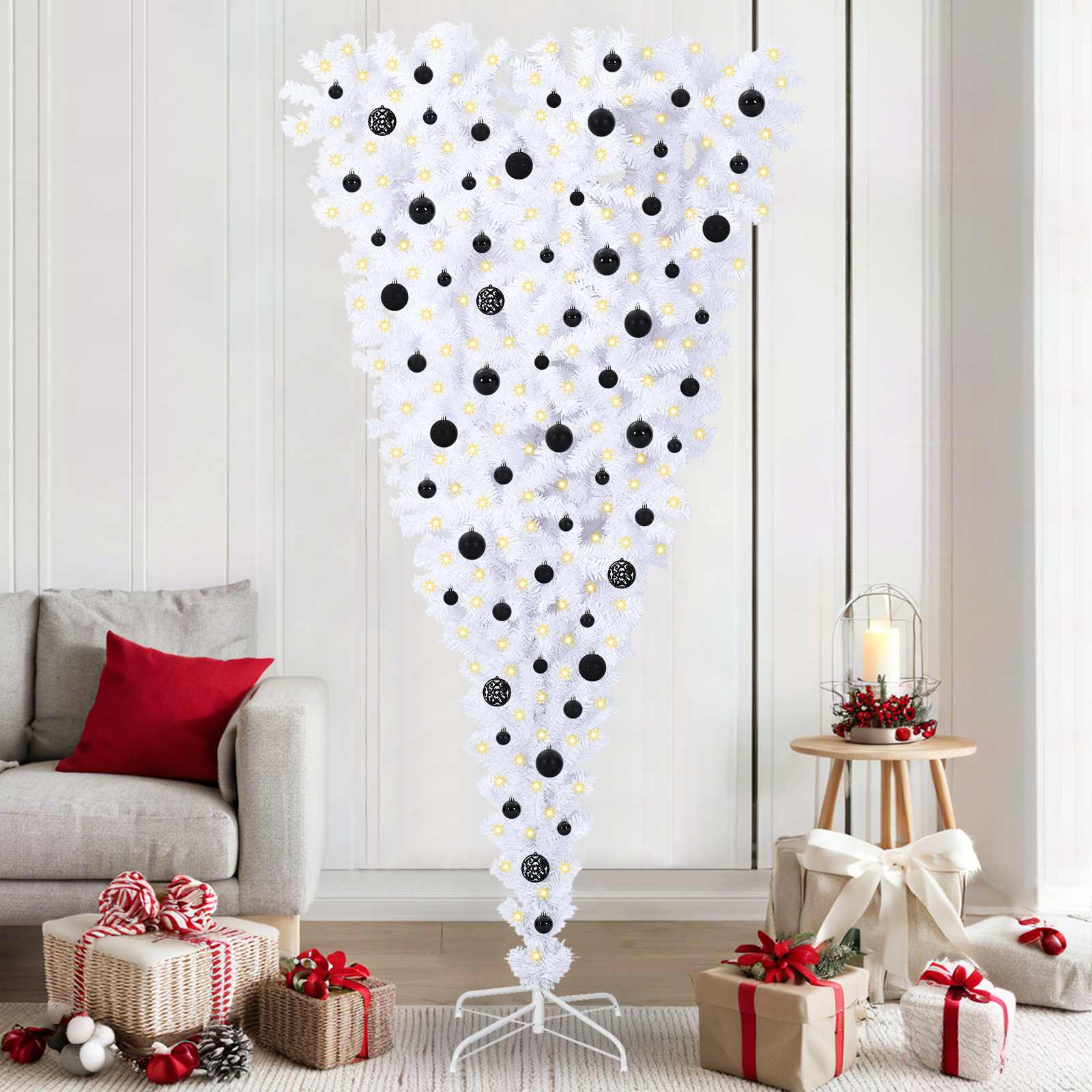 Albero Di Natale Artificiale Bianco 210 Cm Pvc E Acciaio