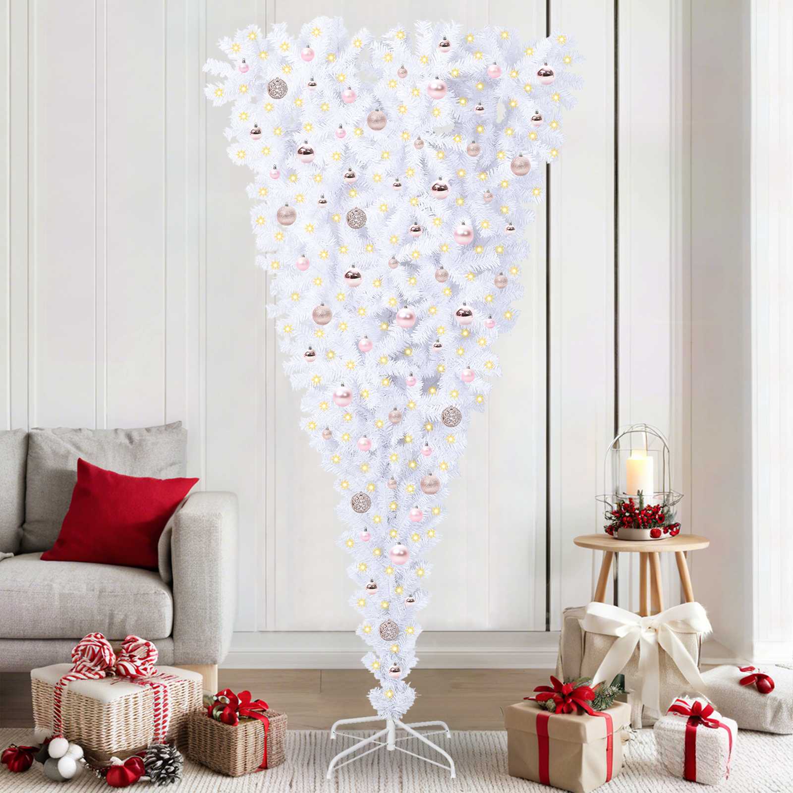 Albero Di Natale Artificiale Bianco 210 Cm Pvc E Acciaio