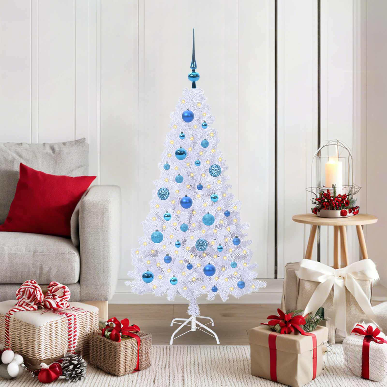 Albero Di Natale Artificiale Bianco 120 Cm Pvc E Acciaio
