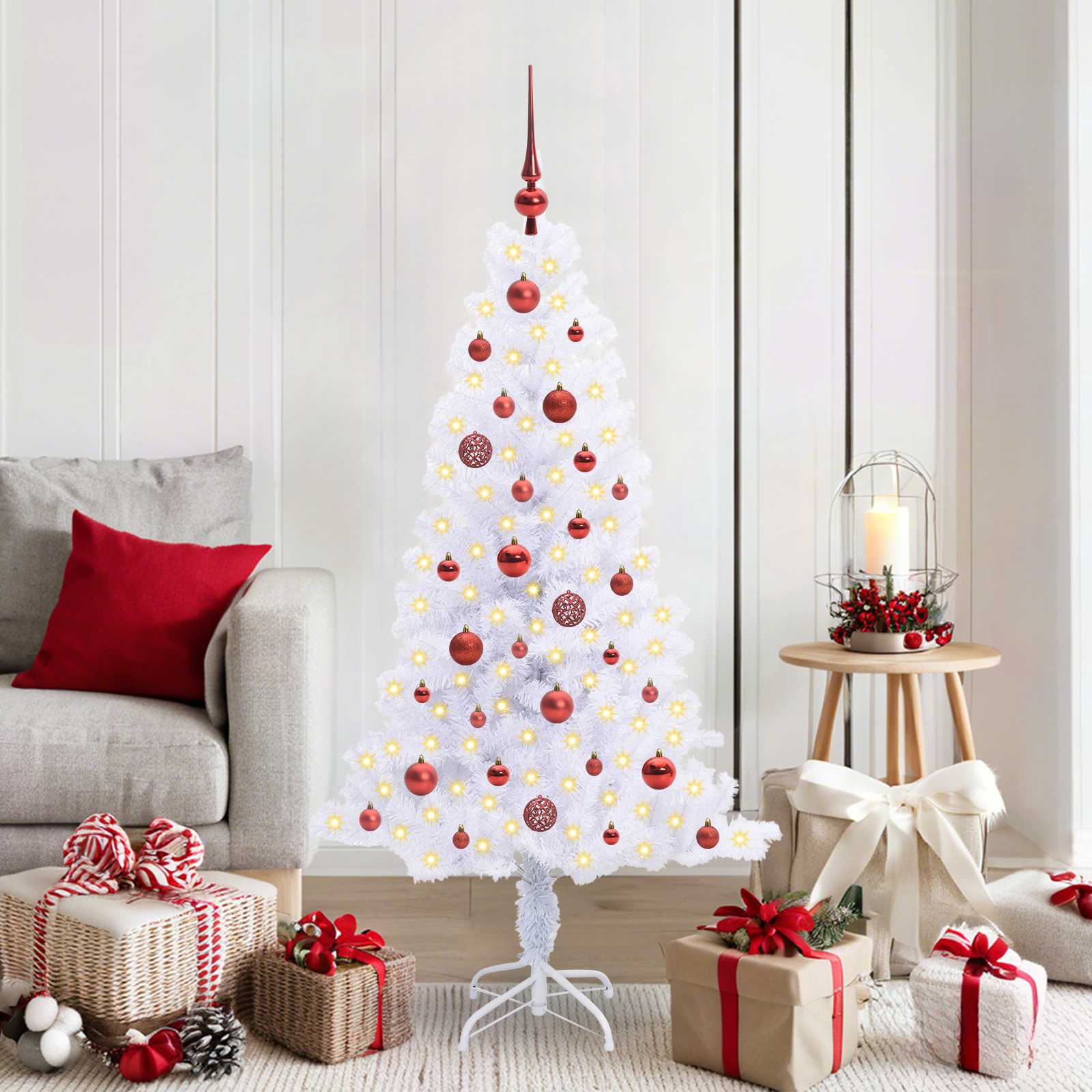 Albero Di Natale Artificiale Bianco 150 Cm Pvc E Acciaio