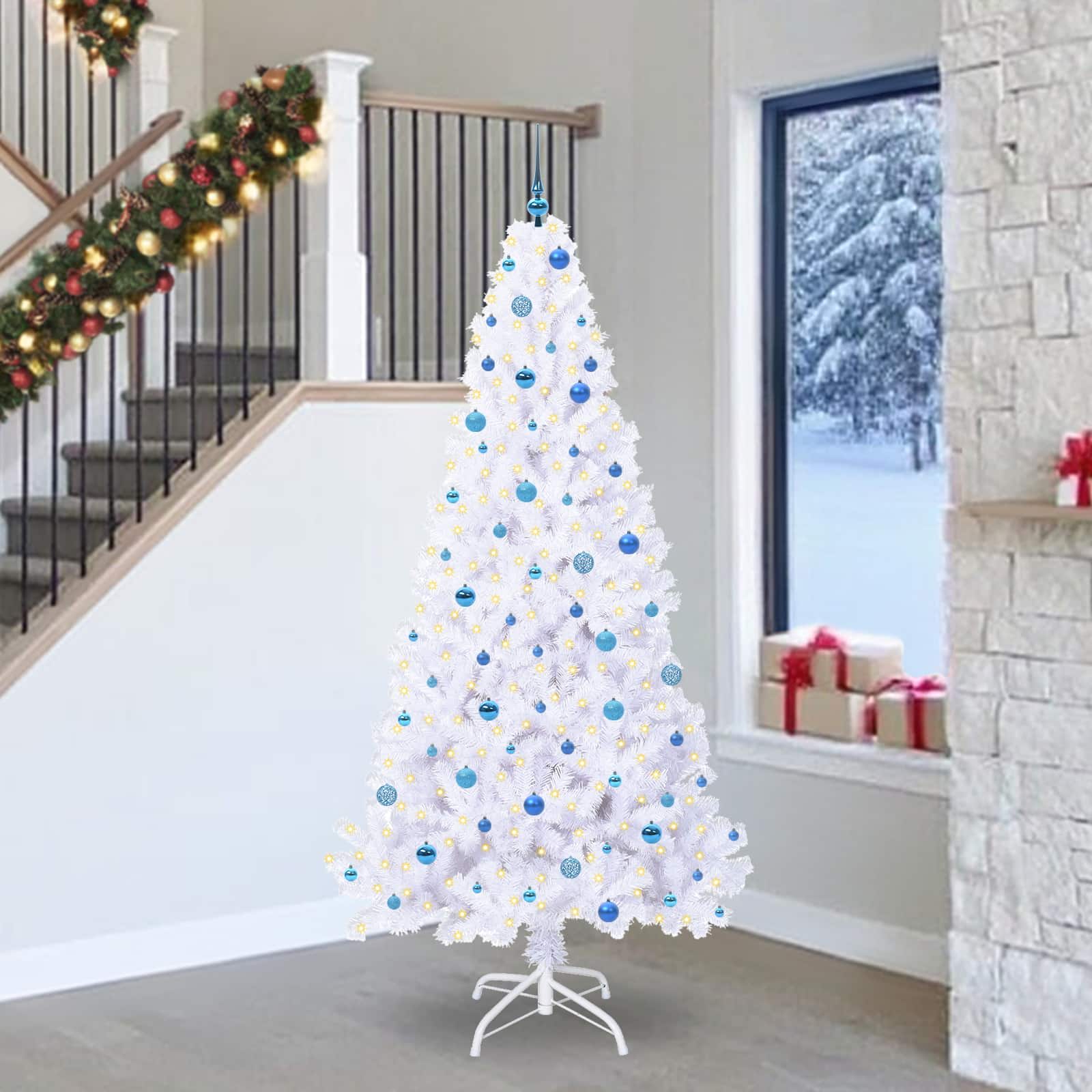 Albero Di Natale Artificiale Bianco 240 Cm Pvc E Acciaio