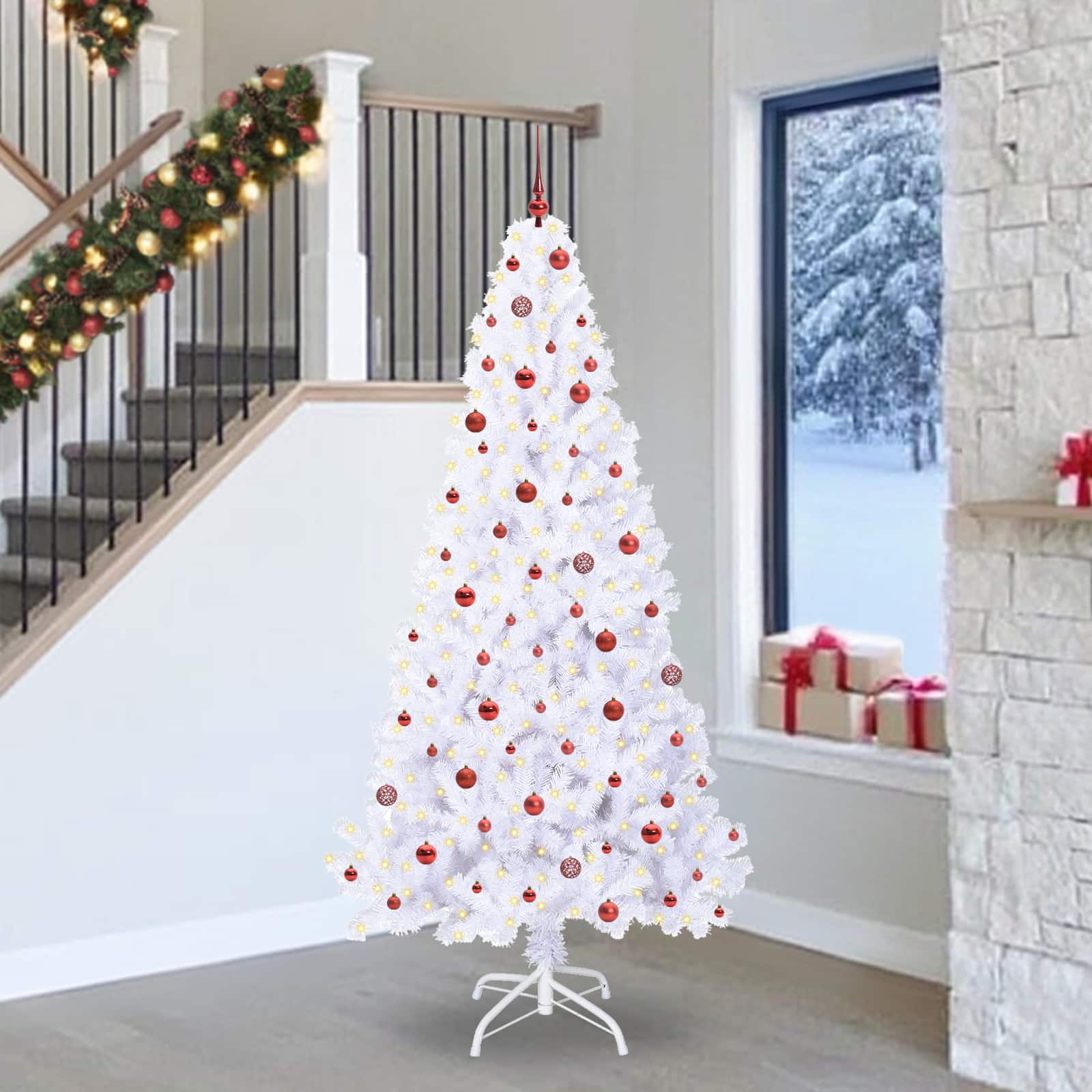Albero Di Natale Artificiale Bianco 240 Cm Pvc E Acciaio