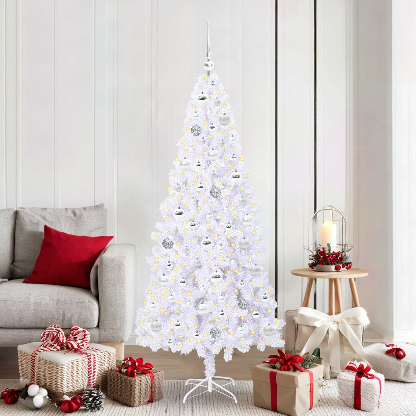 Albero Di Natale Artificiale Bianco 180 Cm Pvc E Acciaio