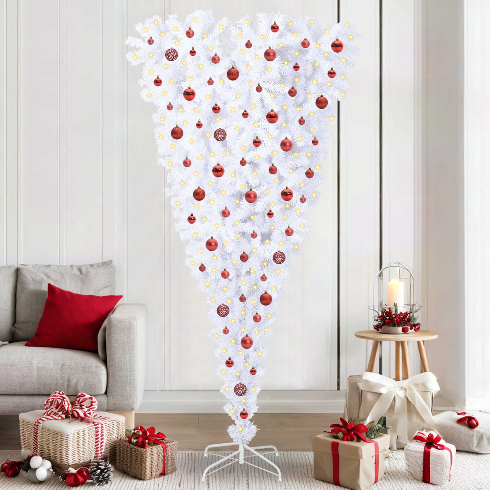 Albero Di Natale Artificiale Bianco 210 Cm Pvc E Acciaio
