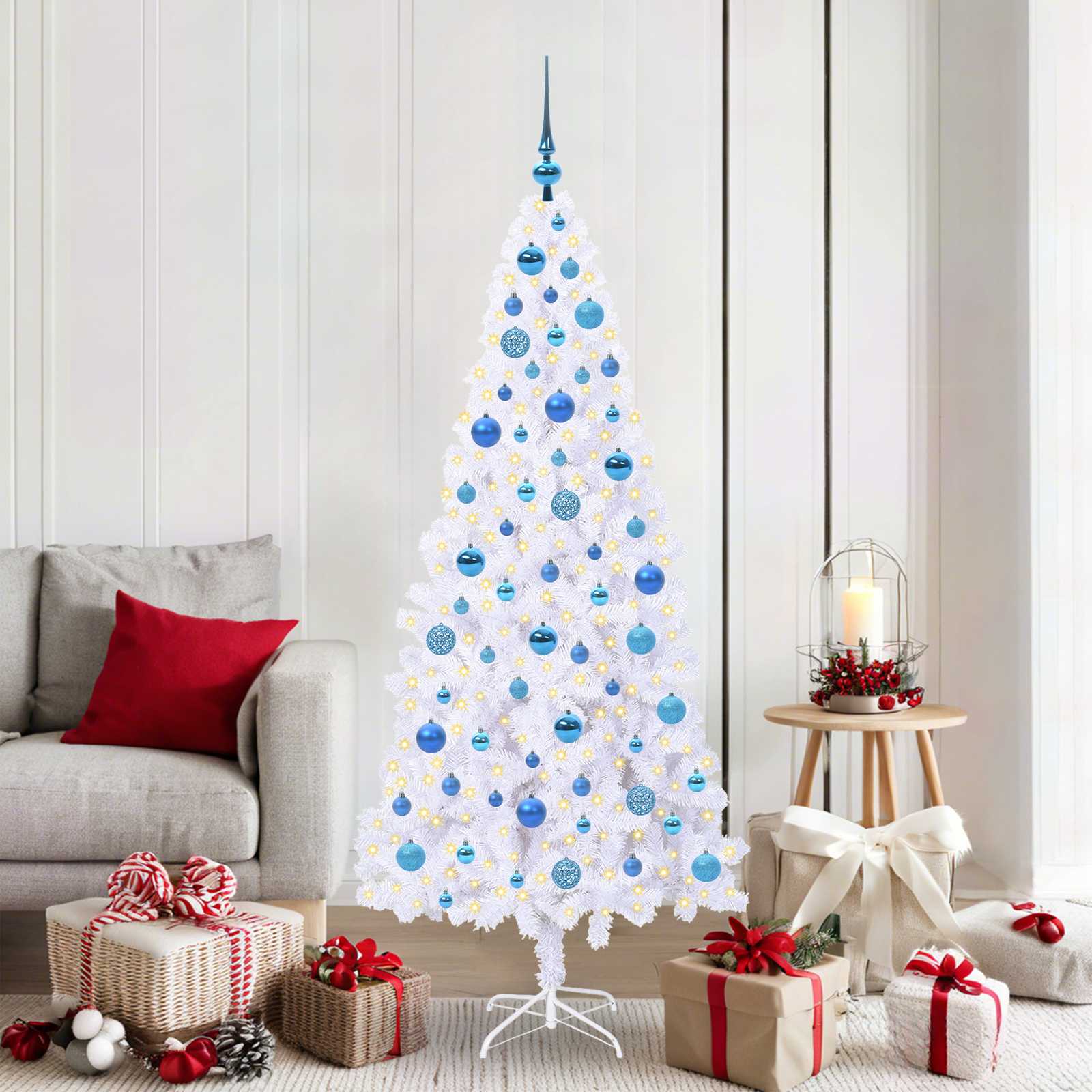 Albero Di Natale Artificiale Bianco 180 Cm Pvc E Acciaio