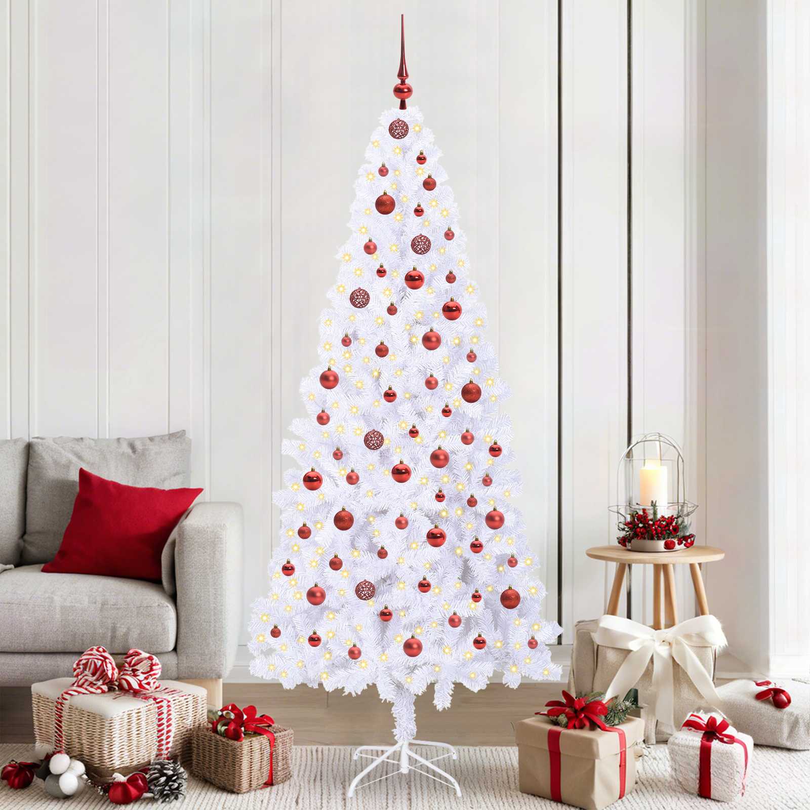 Albero Di Natale Artificiale Bianco 210 Cm Pvc E Acciaio