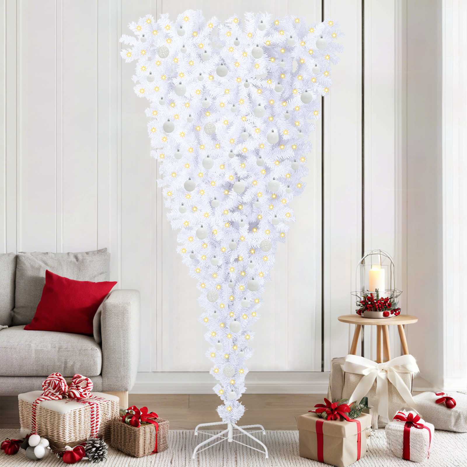 Albero Di Natale Artificiale Bianco 210 Cm Pvc E Acciaio