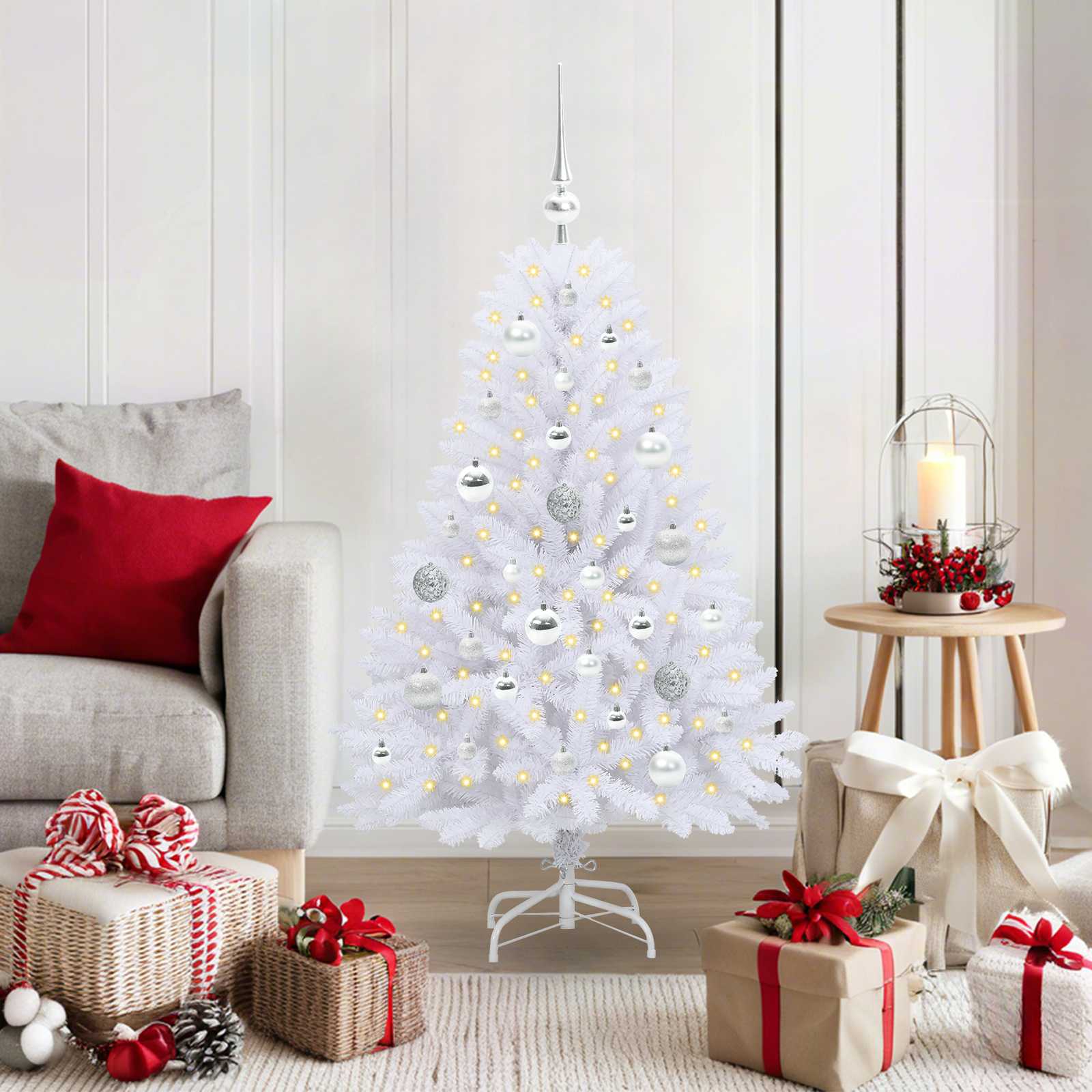 Albero Di Natale Artificiale Con Rami Pieghevoli Bianco 120 cm