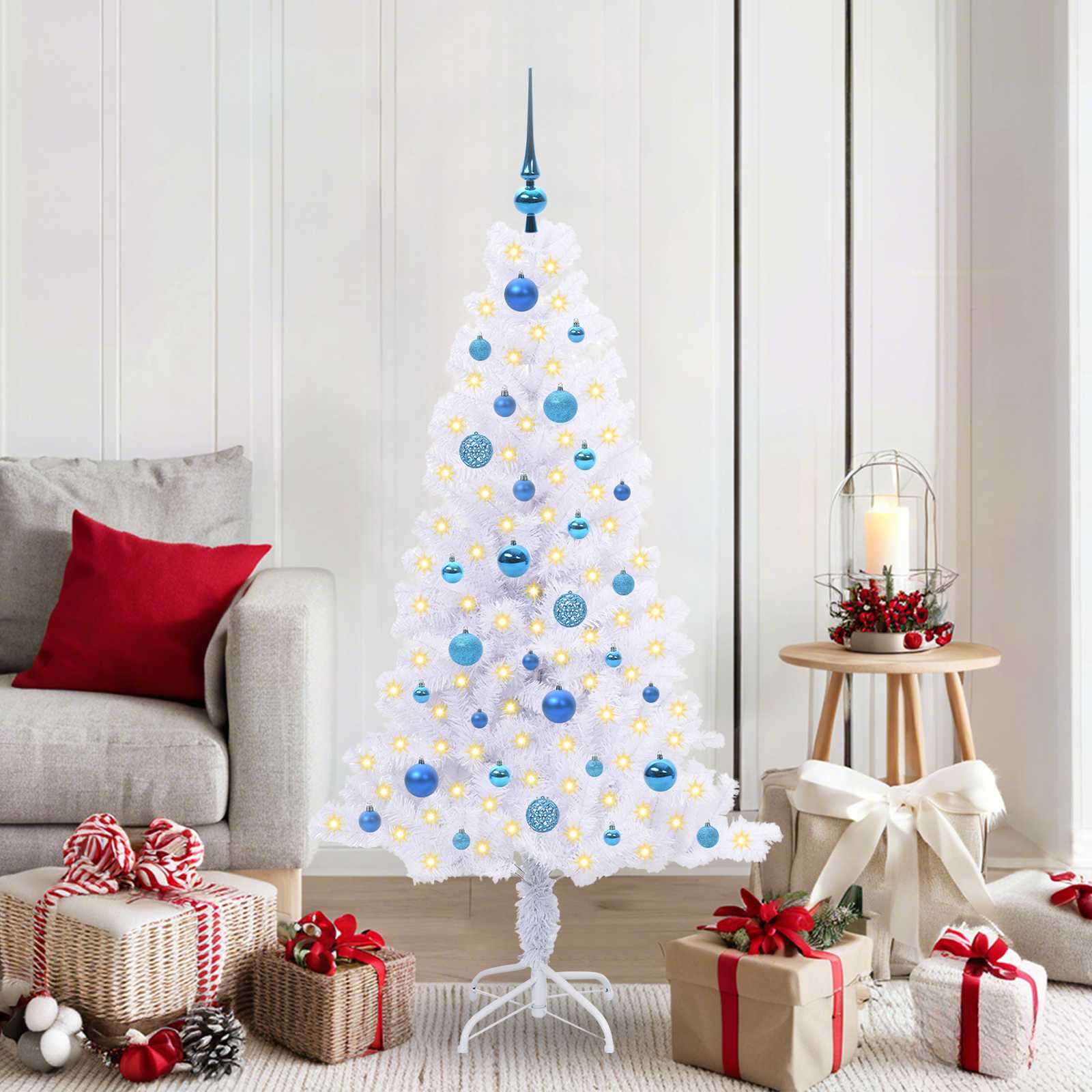 Albero Di Natale Artificiale Bianco 150 Cm Pvc E Acciaio