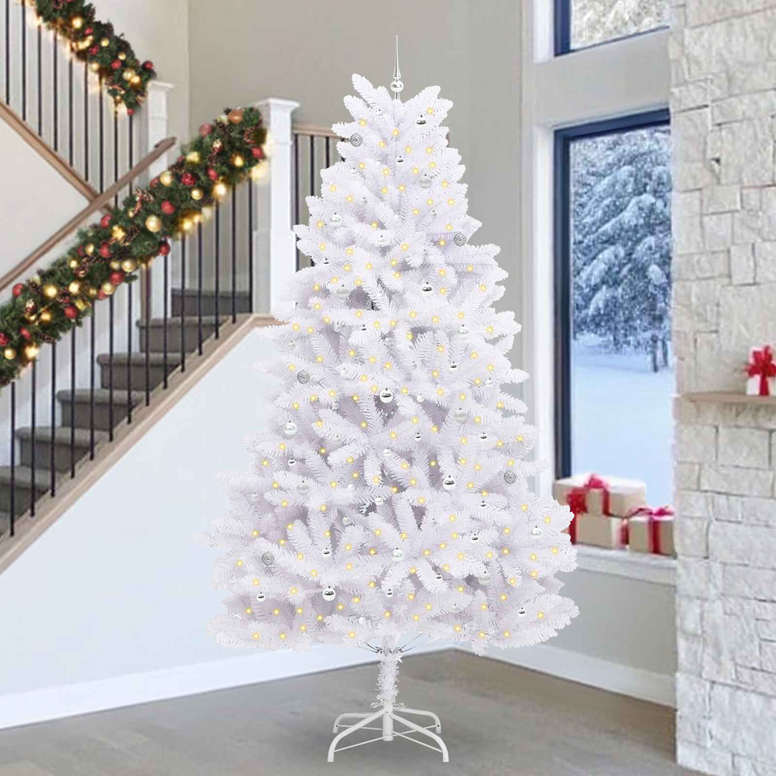 Albero Di Natale Artificiale Con Rami Pieghevoli Bianco 300 cm