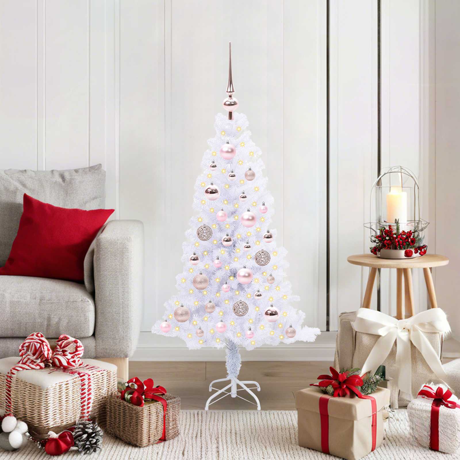 Albero Di Natale Artificiale Bianco 120 Cm Pvc E Acciaio