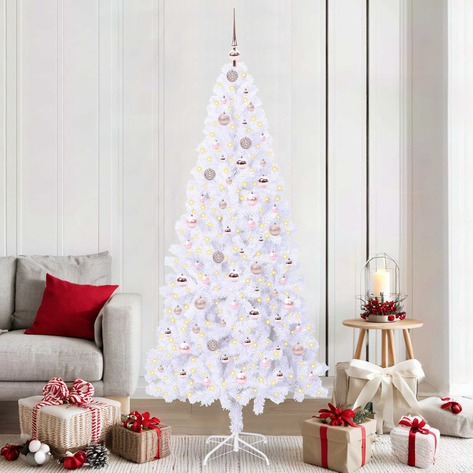 Albero Di Natale Artificiale Bianco 210 Cm Pvc E Acciaio