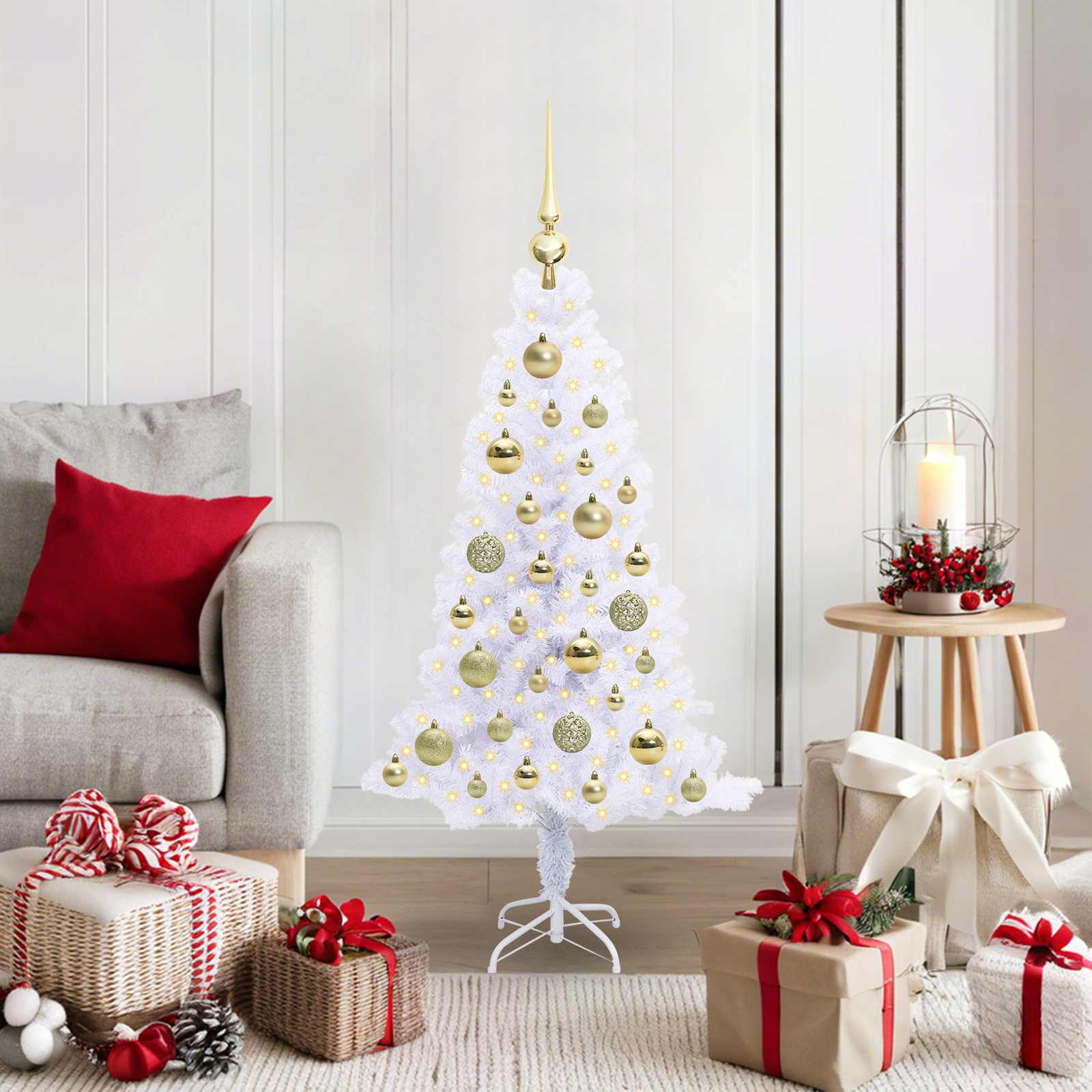 Albero Di Natale Artificiale Bianco 120 Cm Pvc E Acciaio