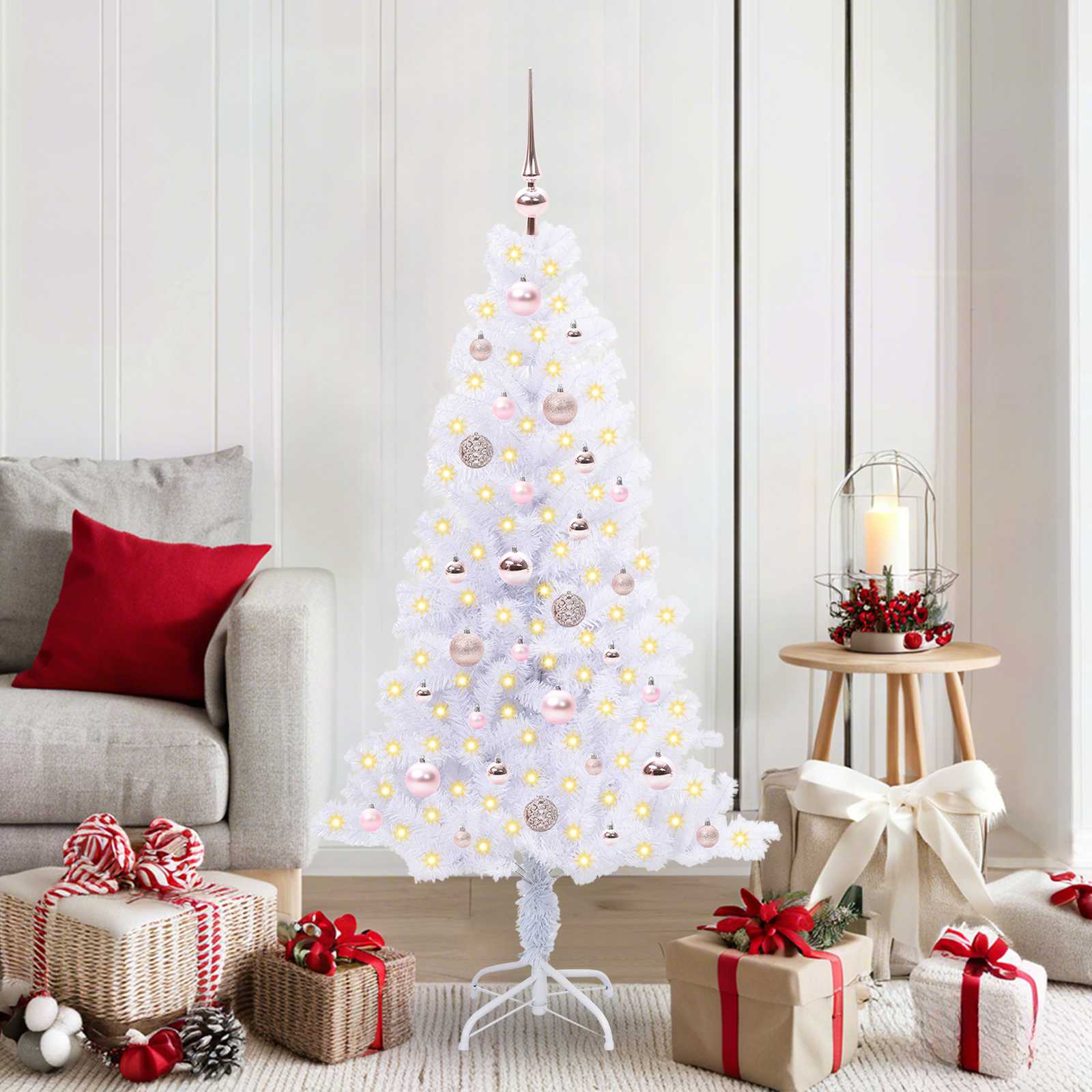 Albero Di Natale Artificiale Bianco 150 Cm Pvc E Acciaio