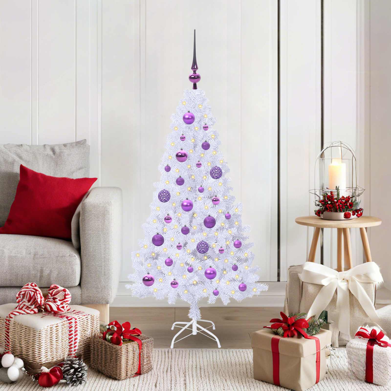 Albero Di Natale Artificiale Bianco 120 Cm Pvc E Acciaio
