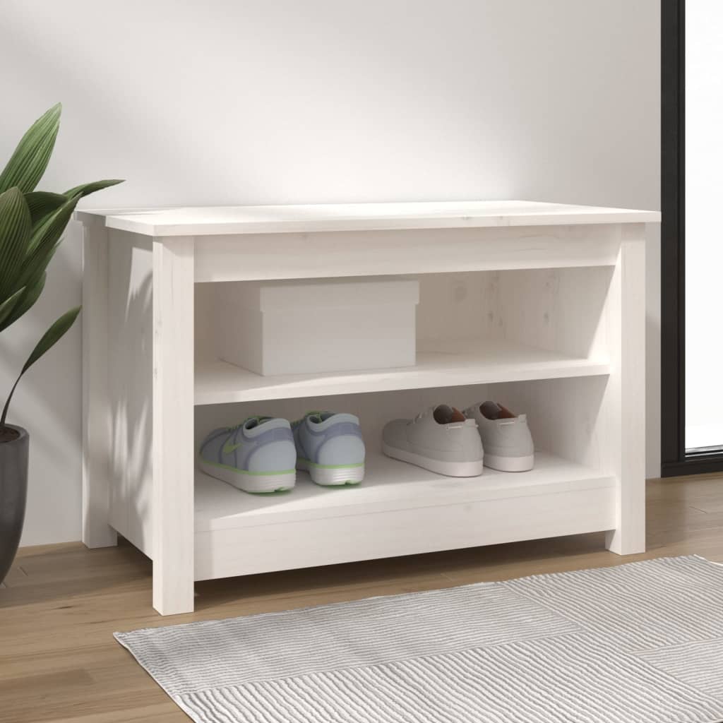 Scarpiera Bianca 70x38x45,5 Cm In Legno Massello Di Pino