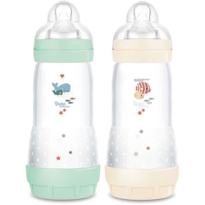 Set 2 Biberon - Mam - Easy Start - AntI-Colica Classico - 320 Ml - Portata 3 Tettarella - Menta + Cotone