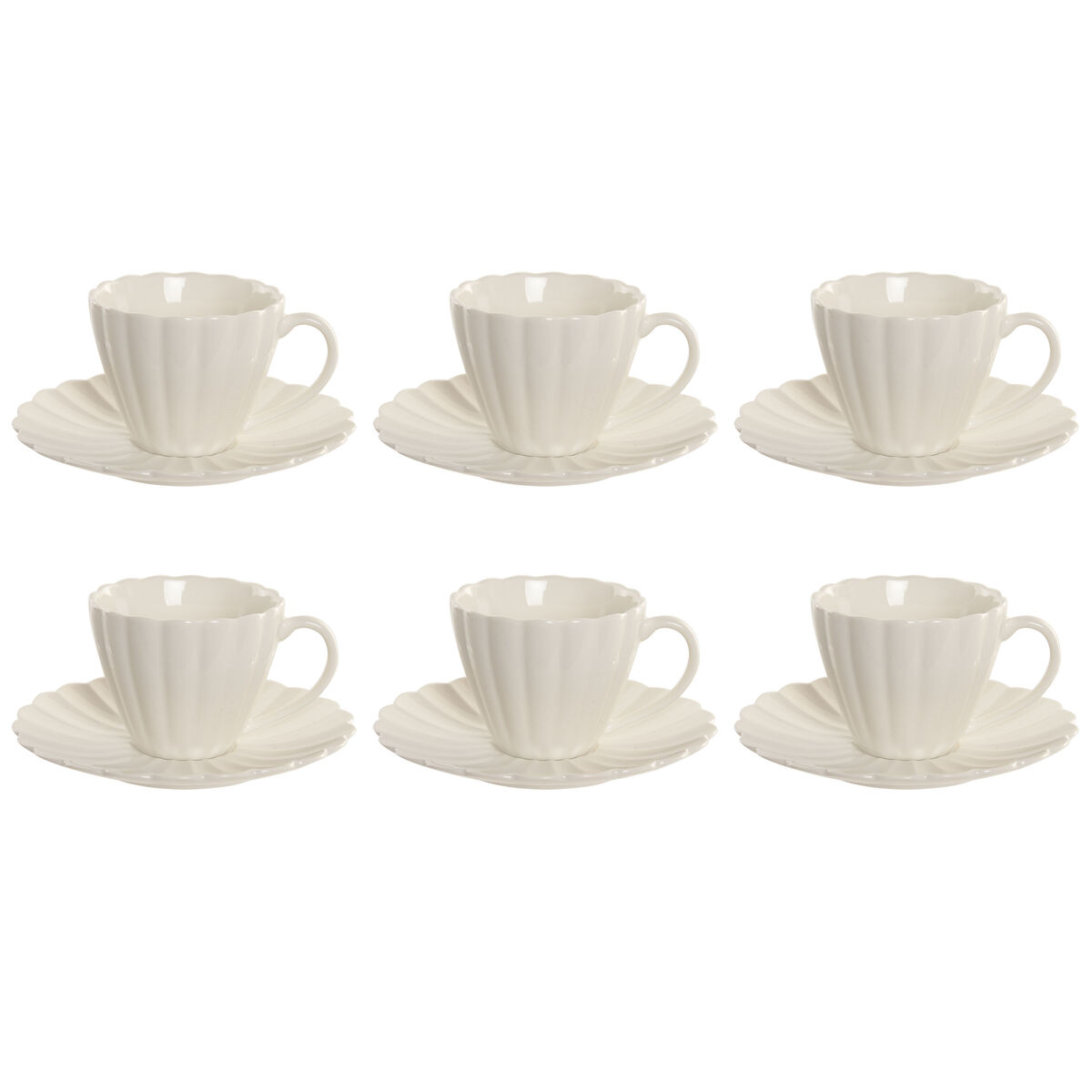 Set Di 6 Tazze Con Piatto Home Esprit Bianco Porcellana 150 ml