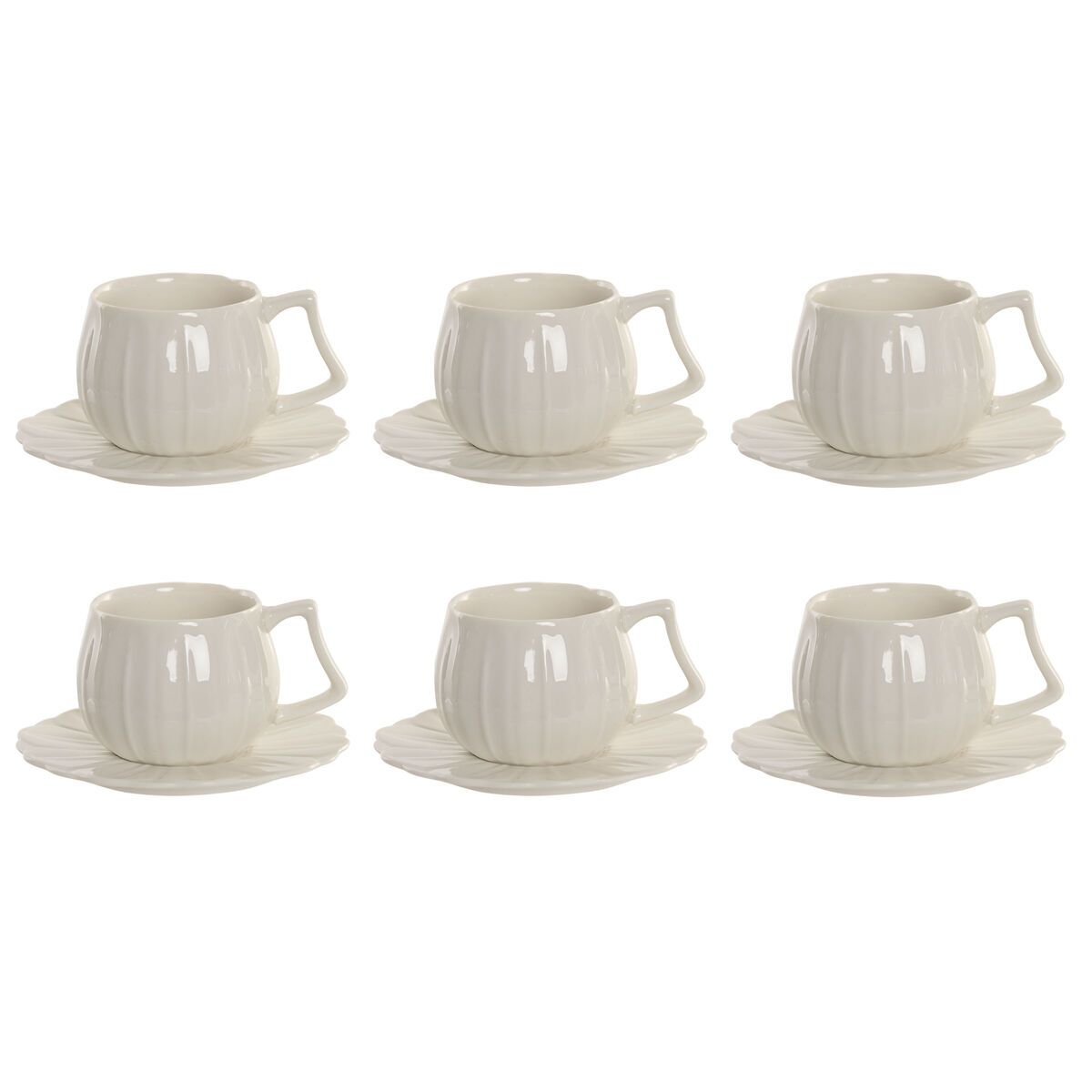 Set Di 6 Tazze Con Piatto Home Esprit Bianco Porcellana 120 ml