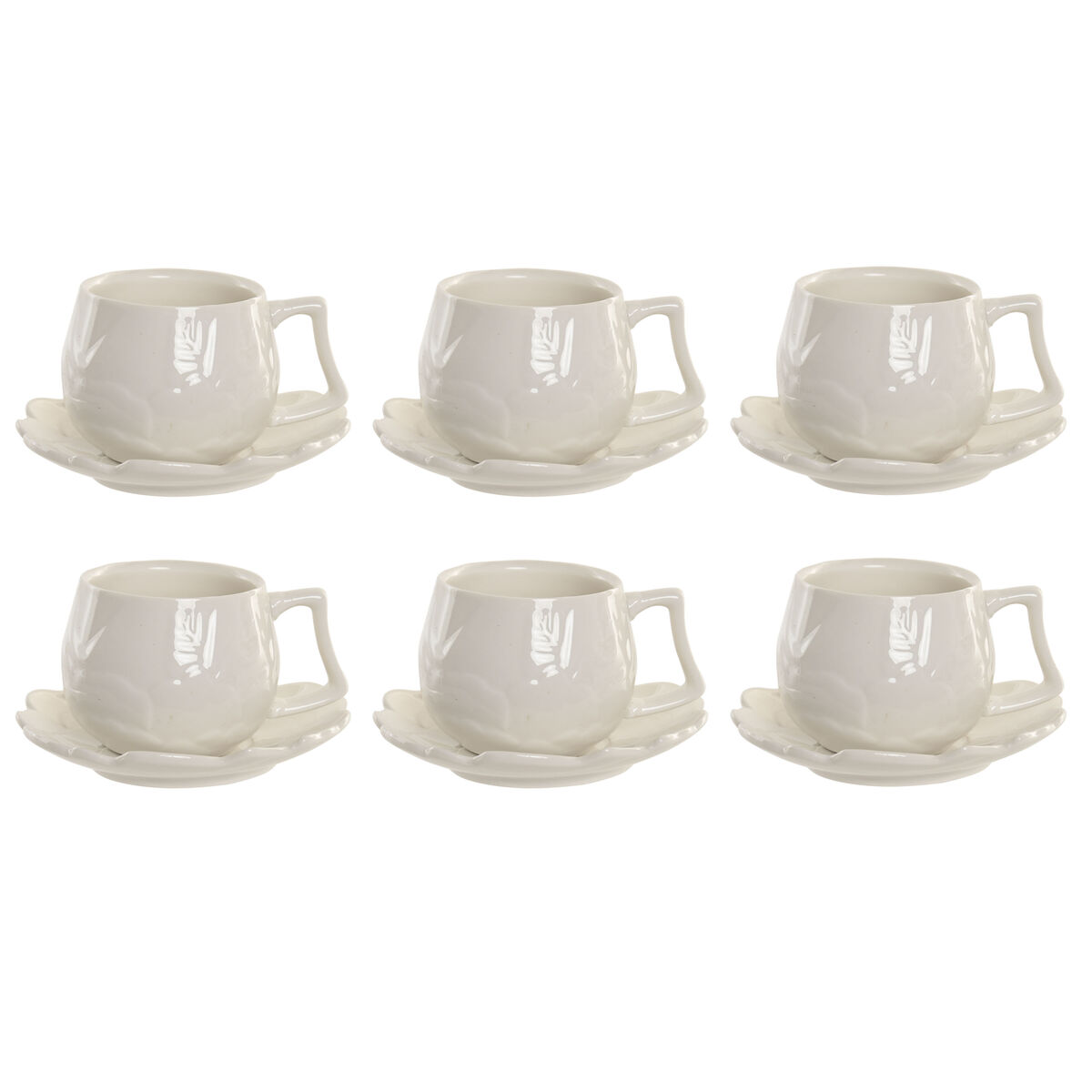 Set Di 6 Tazze Con Piatto Home Esprit Bianco Porcellana 120 ml