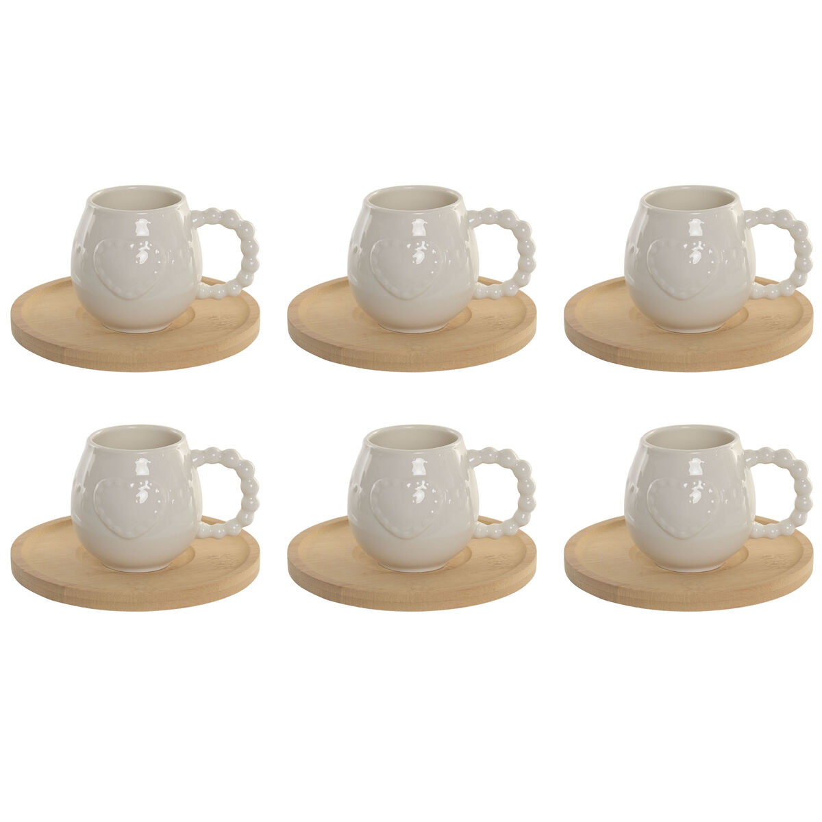 Set Di 6 Tazze Con Piatto Home Esprit Bianco Bambù Porcellana 150 ml
