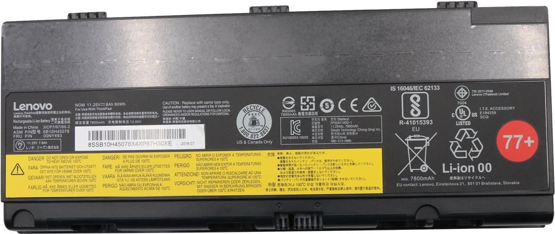 Lenovo Thinkpad Battery 77+ (simplo) - LaptoP-Batterie - LithiuM-Ionen - 6 Zellen - 8000 Mah - 90 Wh - Fru (cru) - Tier 1 - Für Thinkpad P50 20en, 20