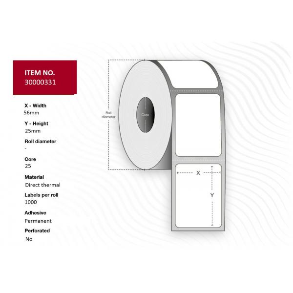 Capture 30000331-Pro Etichetta Per Stampante (label 56x25 - Core 25. White. - ToP-Coated. Dt. Permanent. - 1.000 Labels Per Roll. 24 Rolls Per Box)