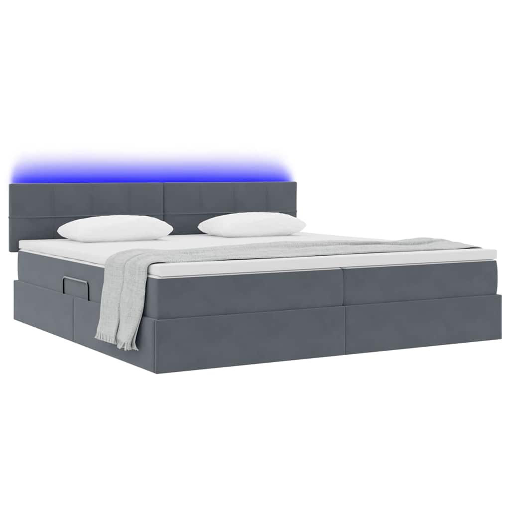 vidaXL Bett mit LED-Lichtleisten Dunkelgrau 200 x 200 cm Samt - Image 3