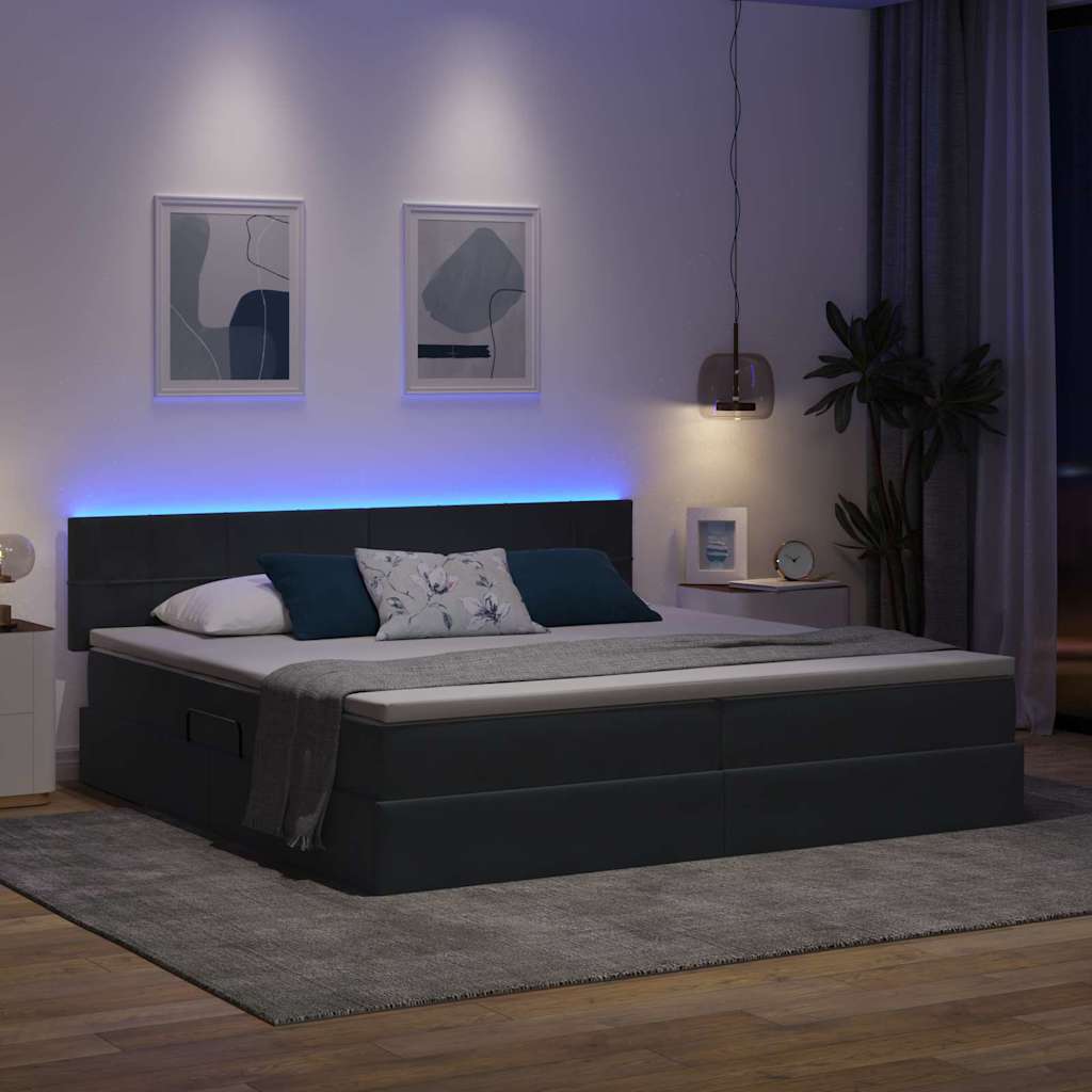 vidaXL Bett mit LED-Lichtleisten Dunkelgrau 200 x 200 cm Samt - Image 5