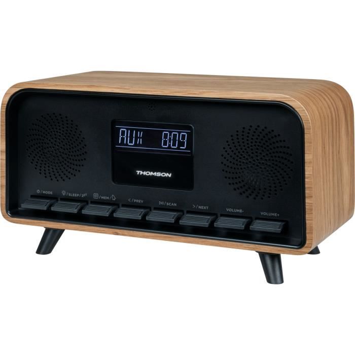 Radiosveglia Bluetooth - Thomson - Vintage Cosy - 30 W, Radio Fm, Doppia Sveglia, Schermo Lcd, Caricabatterie UsB-C, Alimentatore. 230v