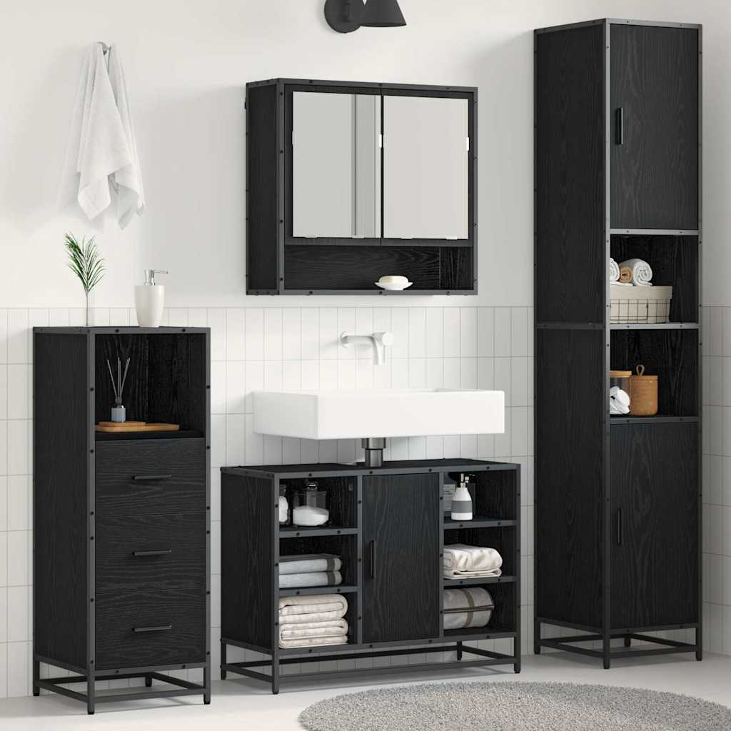 Set Di Mobili Per Il Bagno 3 Pcs Rovere Nero Legno Multistrato